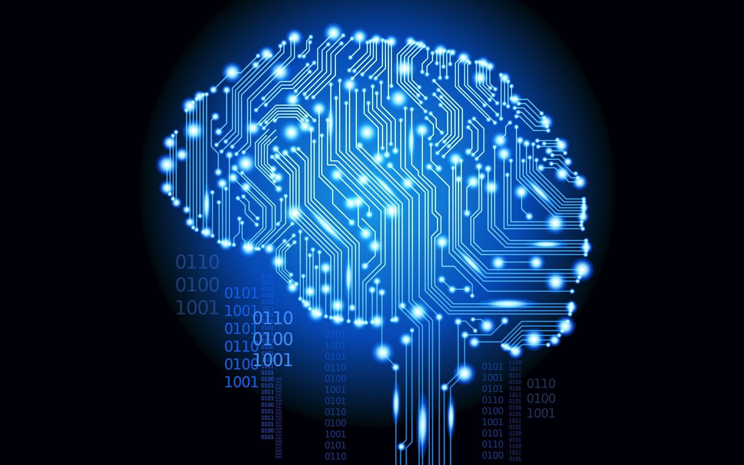 Cervello, Circuito, Intelligenza artificiale, Codice binario, Blu, sfondo MacBook Air