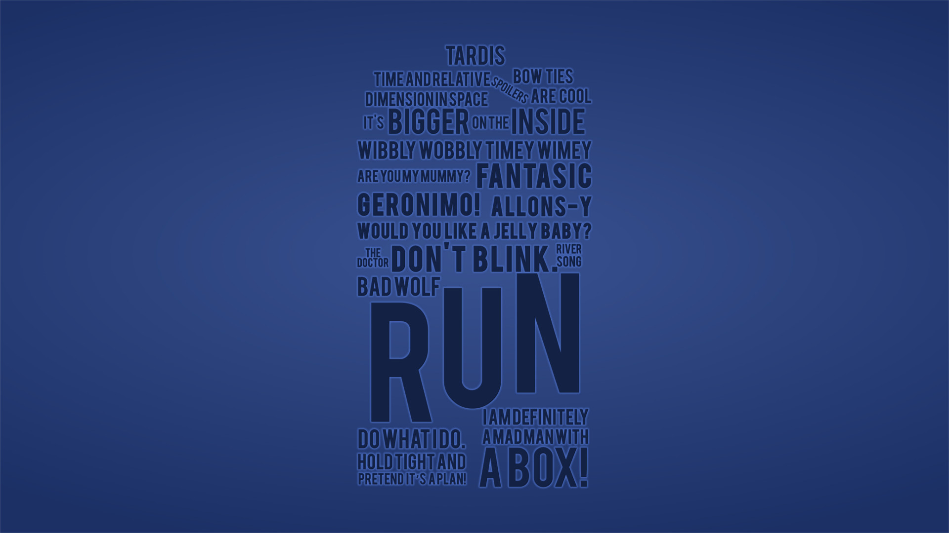 Doctor Who, Citazioni, Run, Tipografia, Sfondo blu, 16:9 Full HD, wallpaper widescreen