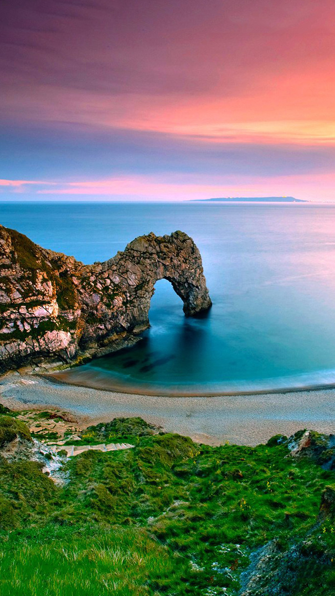 Durdle Door, Dorset, Inghilterra, Scogliera, Tramonto, wallpaper Samsung S6