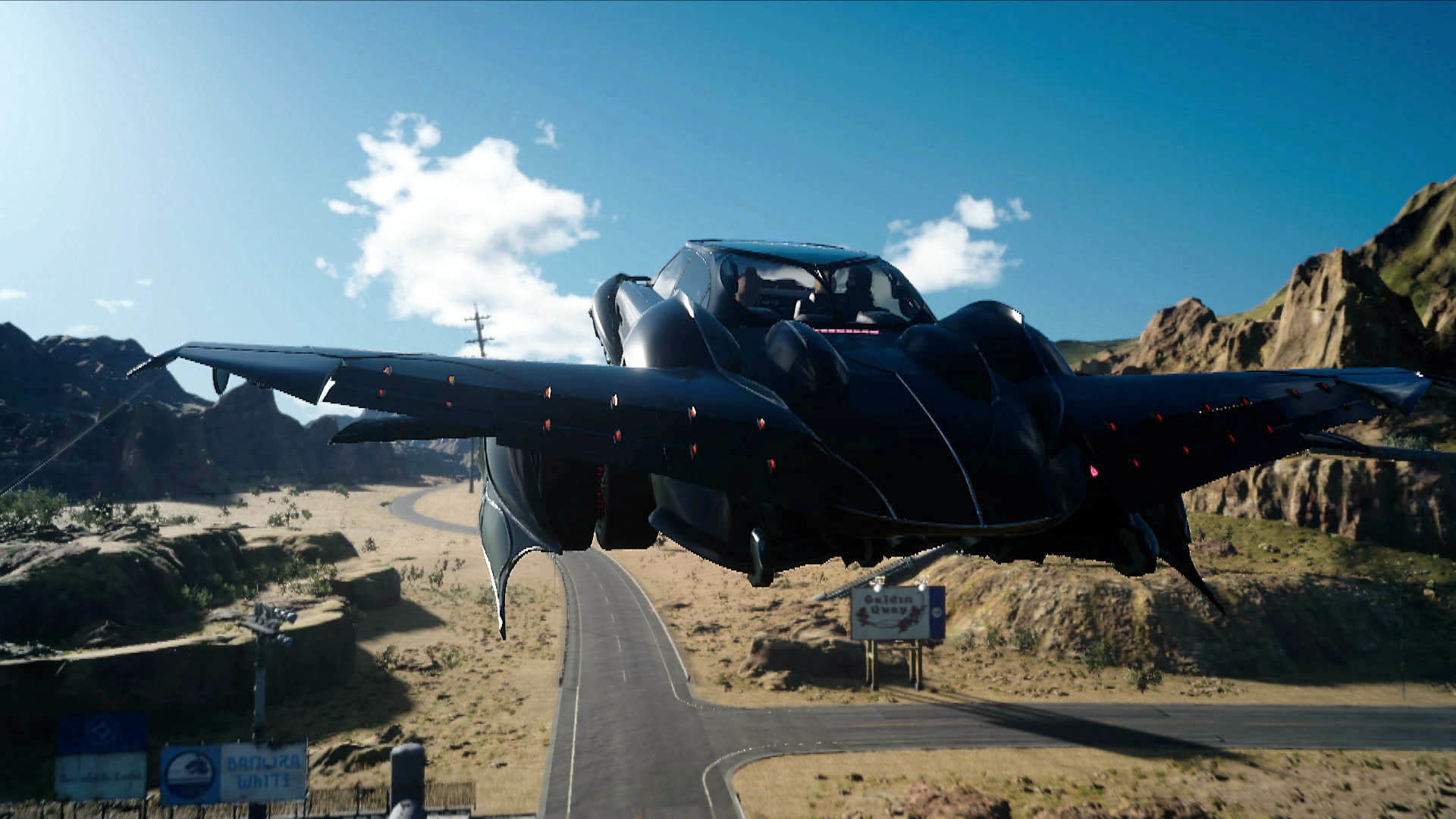 Regalia Type-F, Final Fantasy XV, Auto volante, Deserto, Strada, sfondo 16:9 Full HD