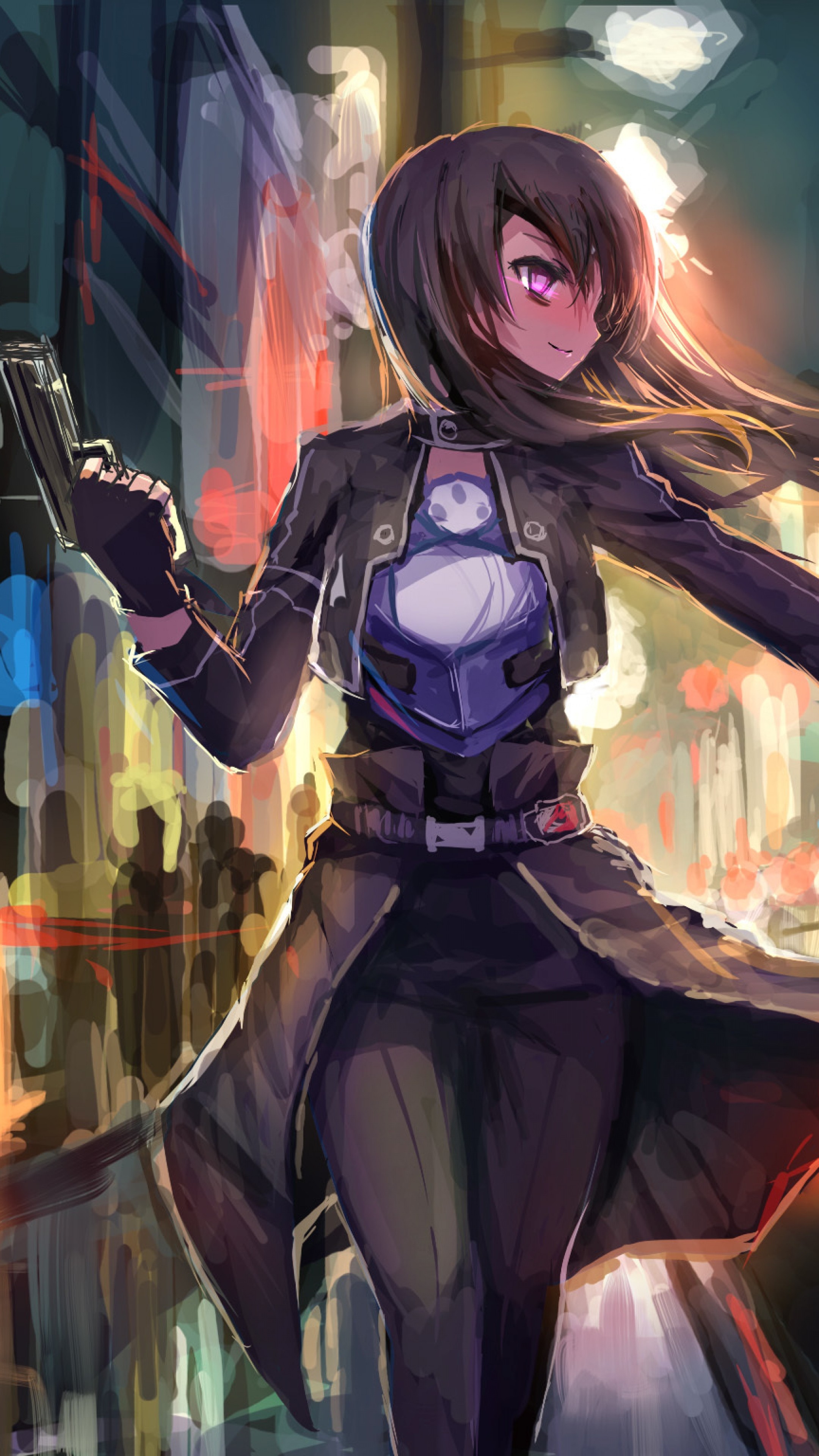 Kirito, Sword Art Online: Gun Gale Online, Città, Notte, sfondo per iPhone e Android
