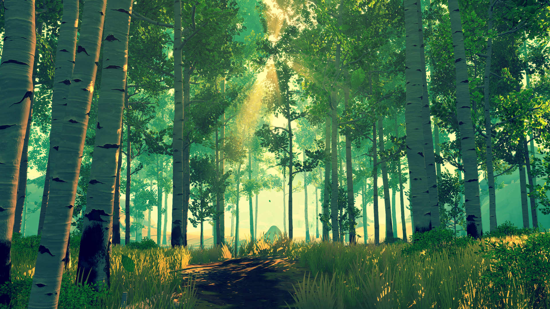 Firewatch, Foresta di betulle, Raggi di sole, Verde, Full HD, wallpaper per computer