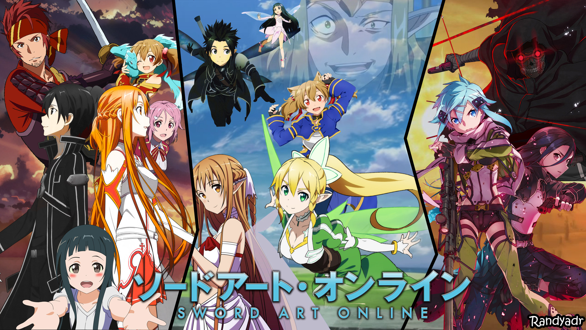 Kirito, Asuna, Leafa, Sinon, Sword Art Online, Collage, Full HD, wallpaper per computer