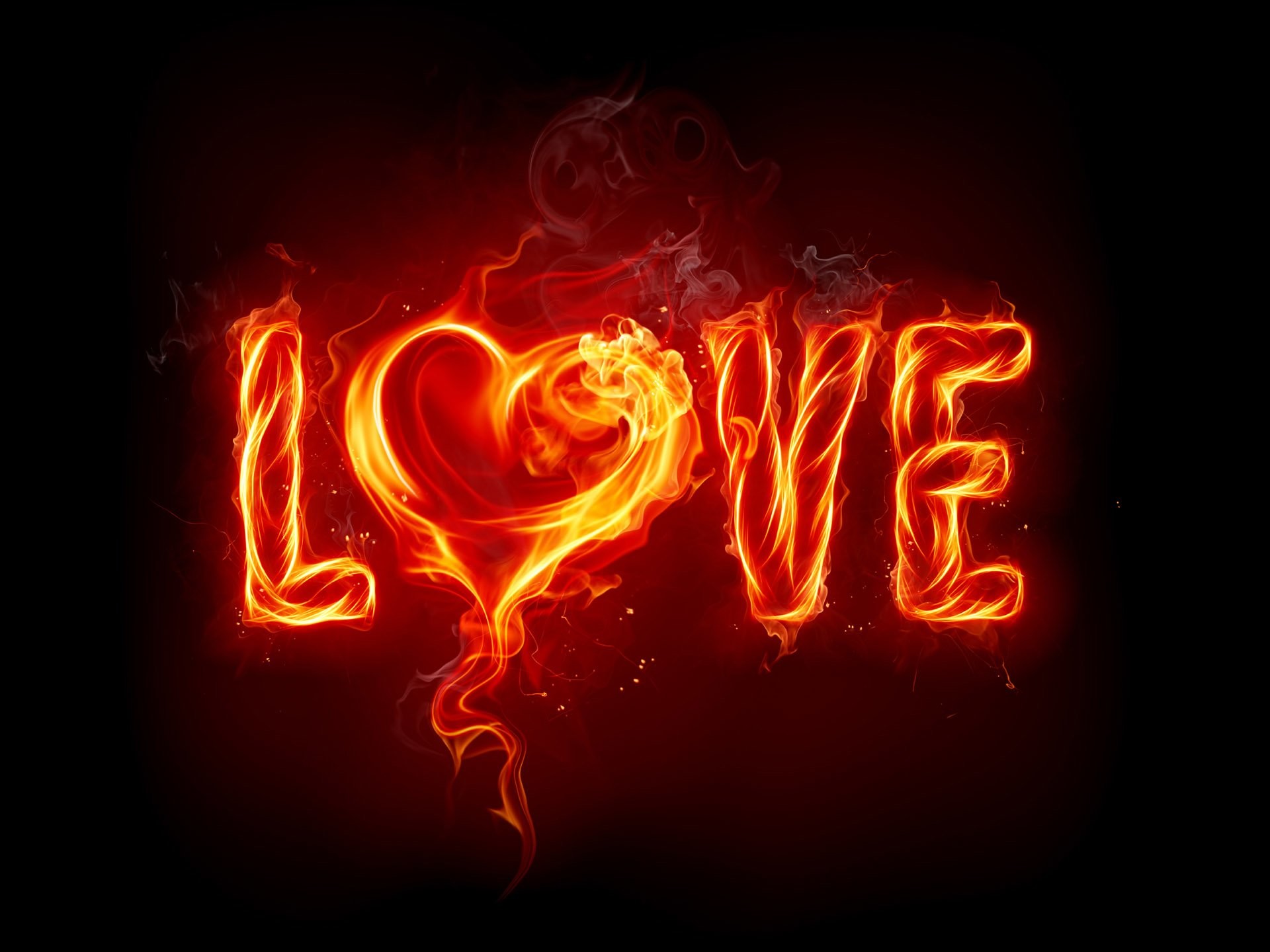 Love, Scritta di fuoco, Cuore, Fiamme, Sfondo nero, Full HD, schermata di blocco iPad