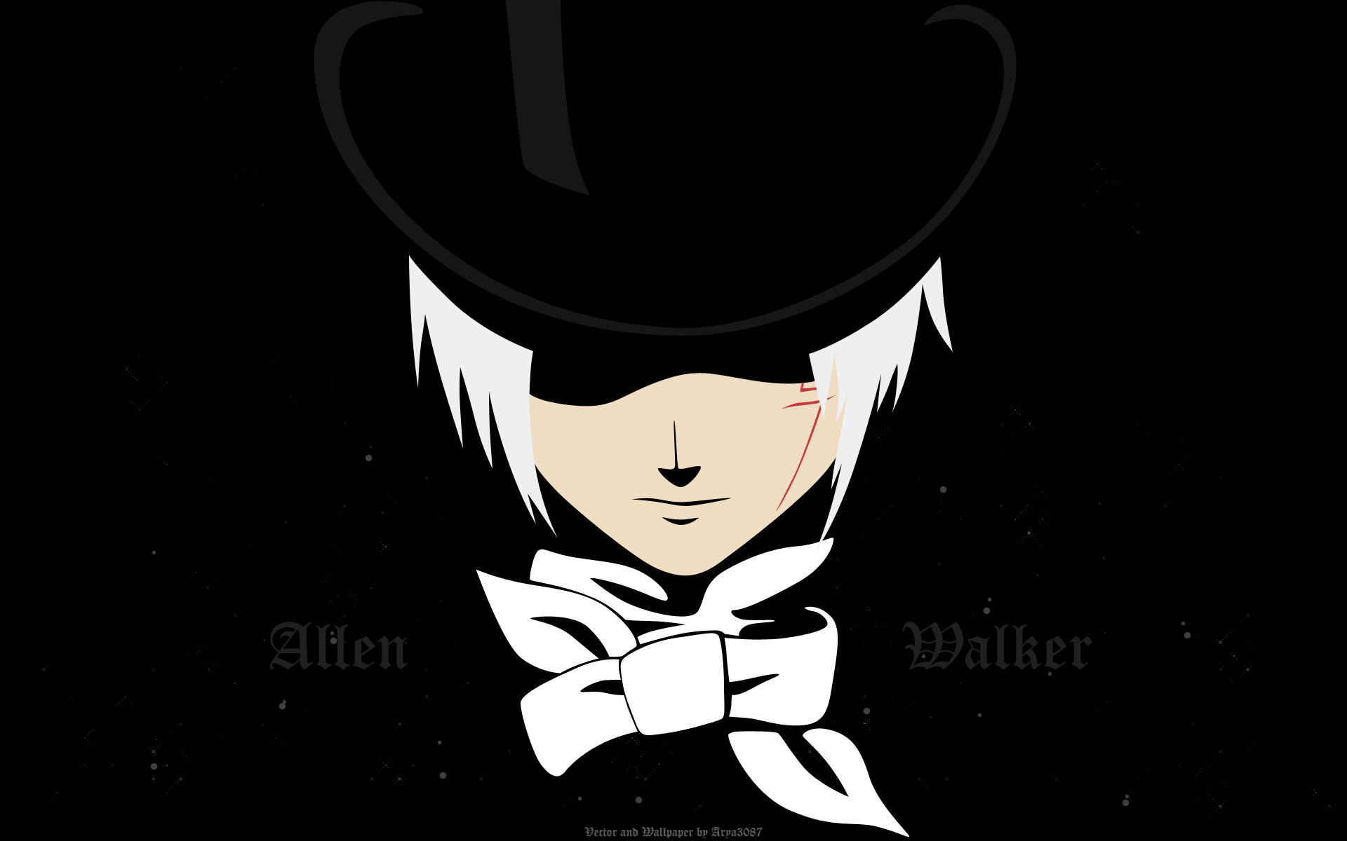 Allen Walker, D.Gray-man, Cappello a cilindro, Sfondo nero, Minimalista, wallpaper 1920x1200