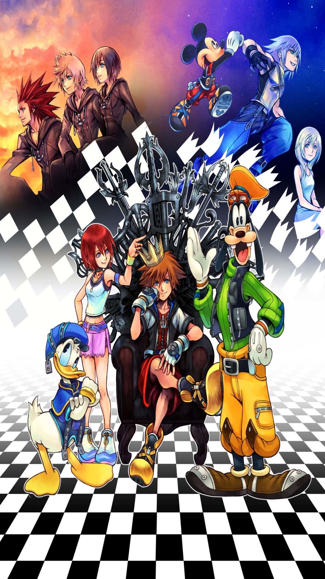 Kingdom Hearts, Sora, Topolino, Paperino, Pippo, Pavimento a scacchi, sfondo schermata Home