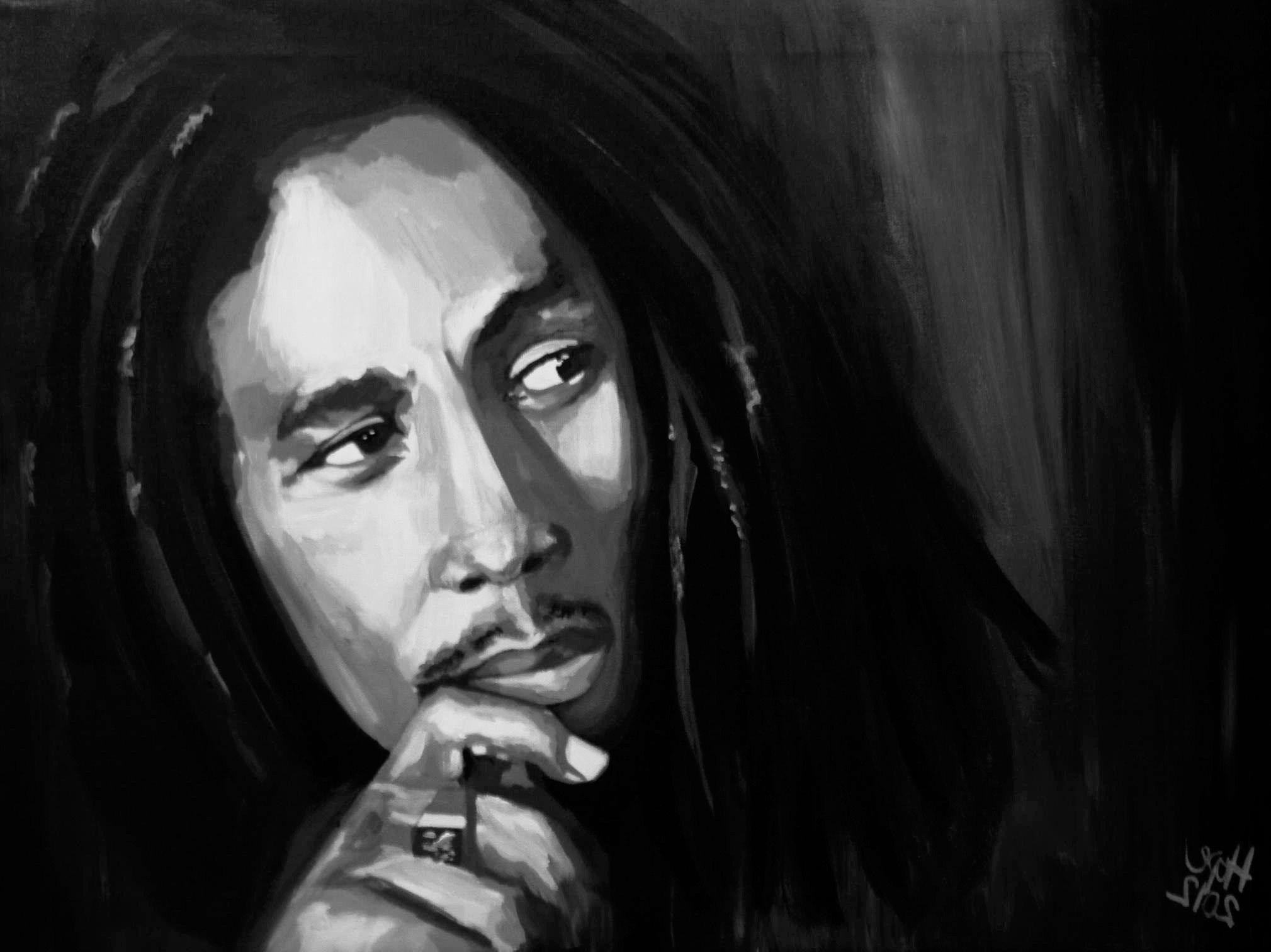 Bob Marley, Pittura, Bianco e nero, Ritratto, Full HD, sfondo per iPad e tablet
