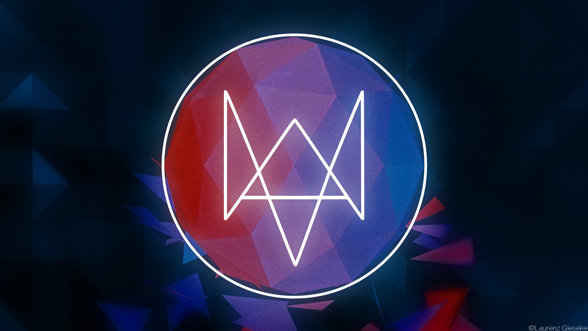 Watch Dogs, Logo Fox, Poligoni, Blu e rosso, 1920x1080, sfondo per PC