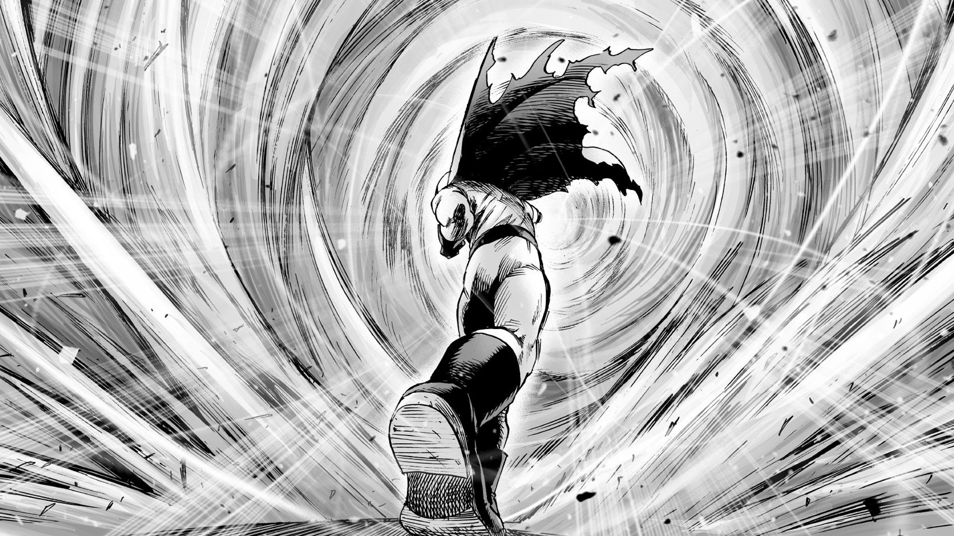 Saitama, One Punch Man, Manga, Bianco e nero, Vortice, Full HD, sfondo Windows 11