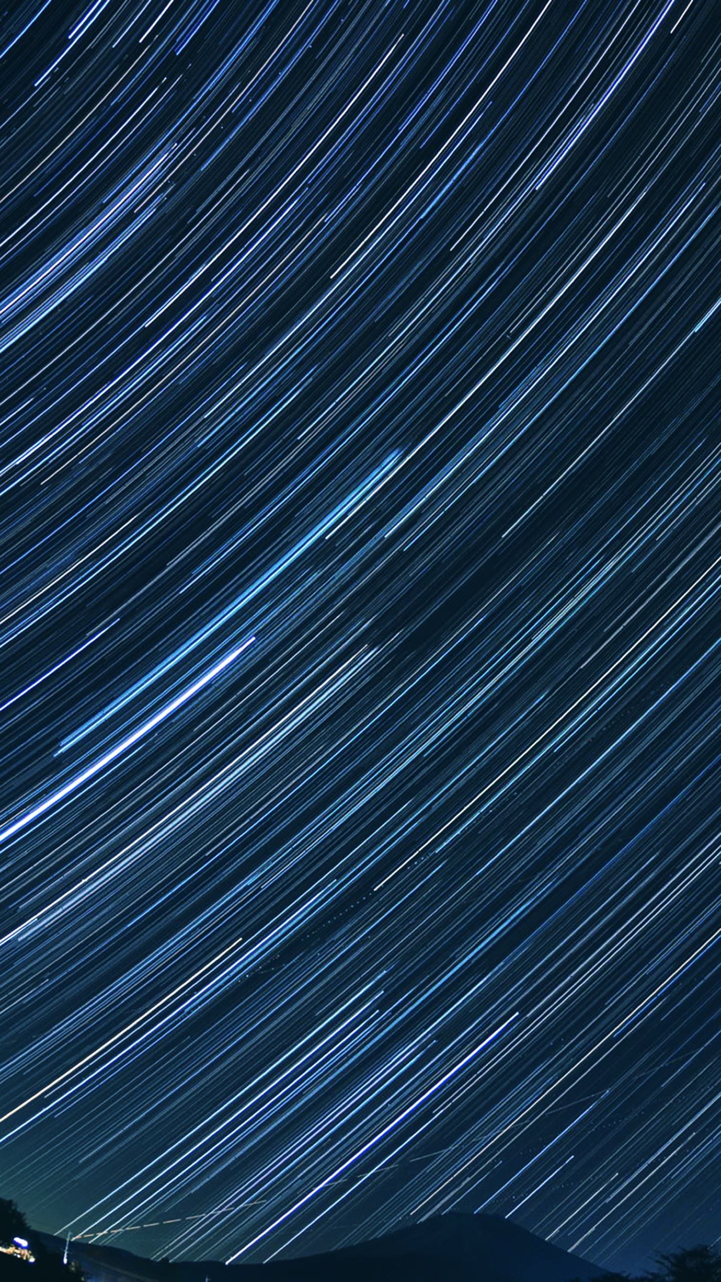 Scie stellari, Lunga esposizione, Notte blu, QHD+, wallpaper per smartphone