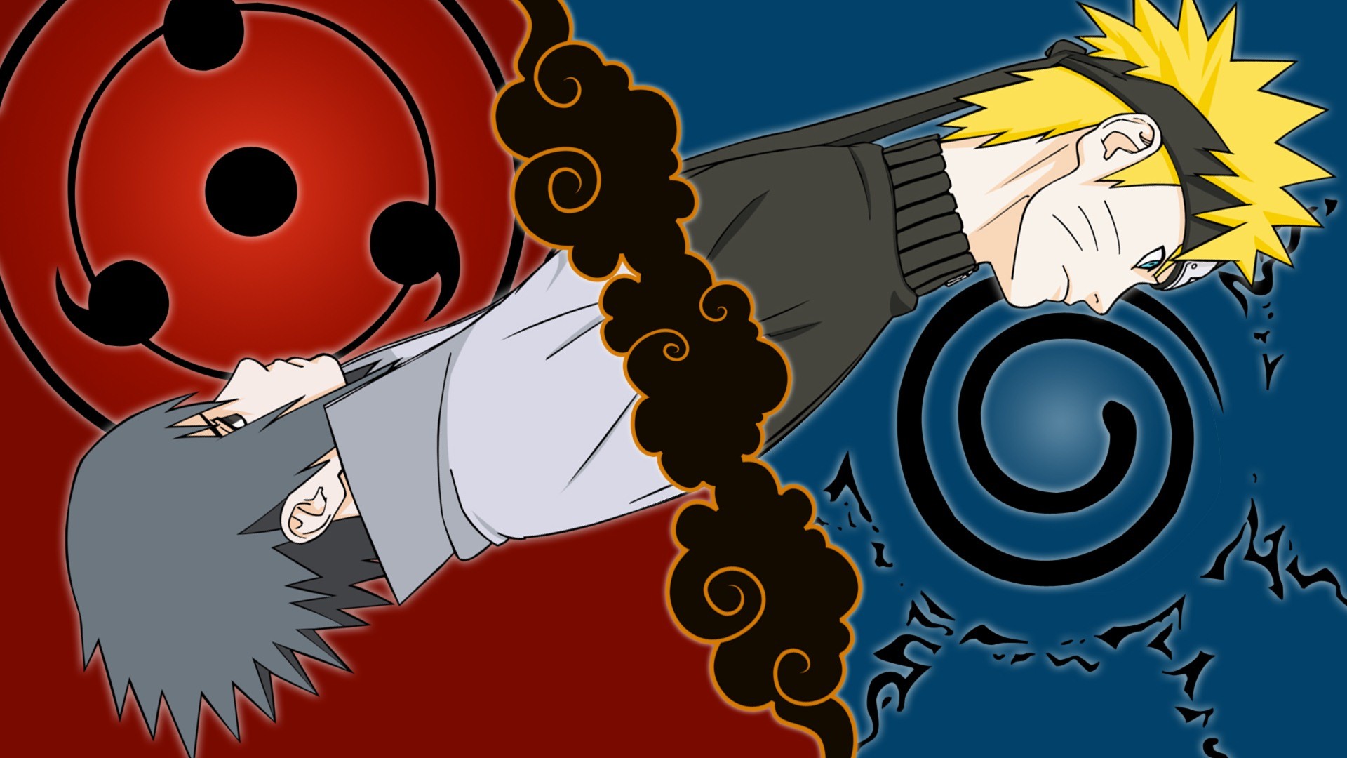 Naruto Uzumaki, Itachi Uchiha, Sharingan, Naruto, Arte vettoriale, sfondo 16:9 Full HD