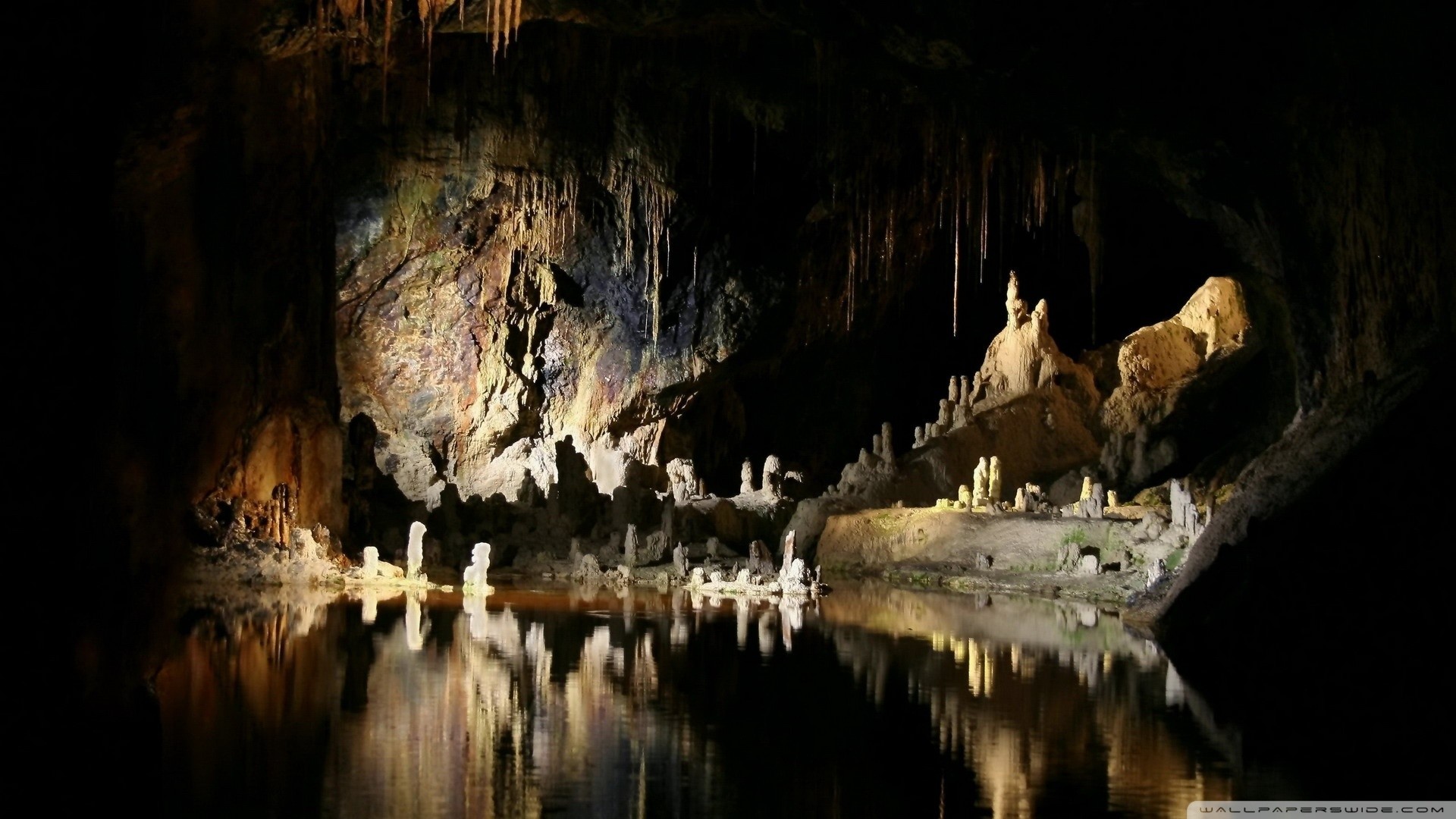Grotta, Stalattiti, Lago sotterraneo, Riflesso, 1920x1080, immagine di sfondo