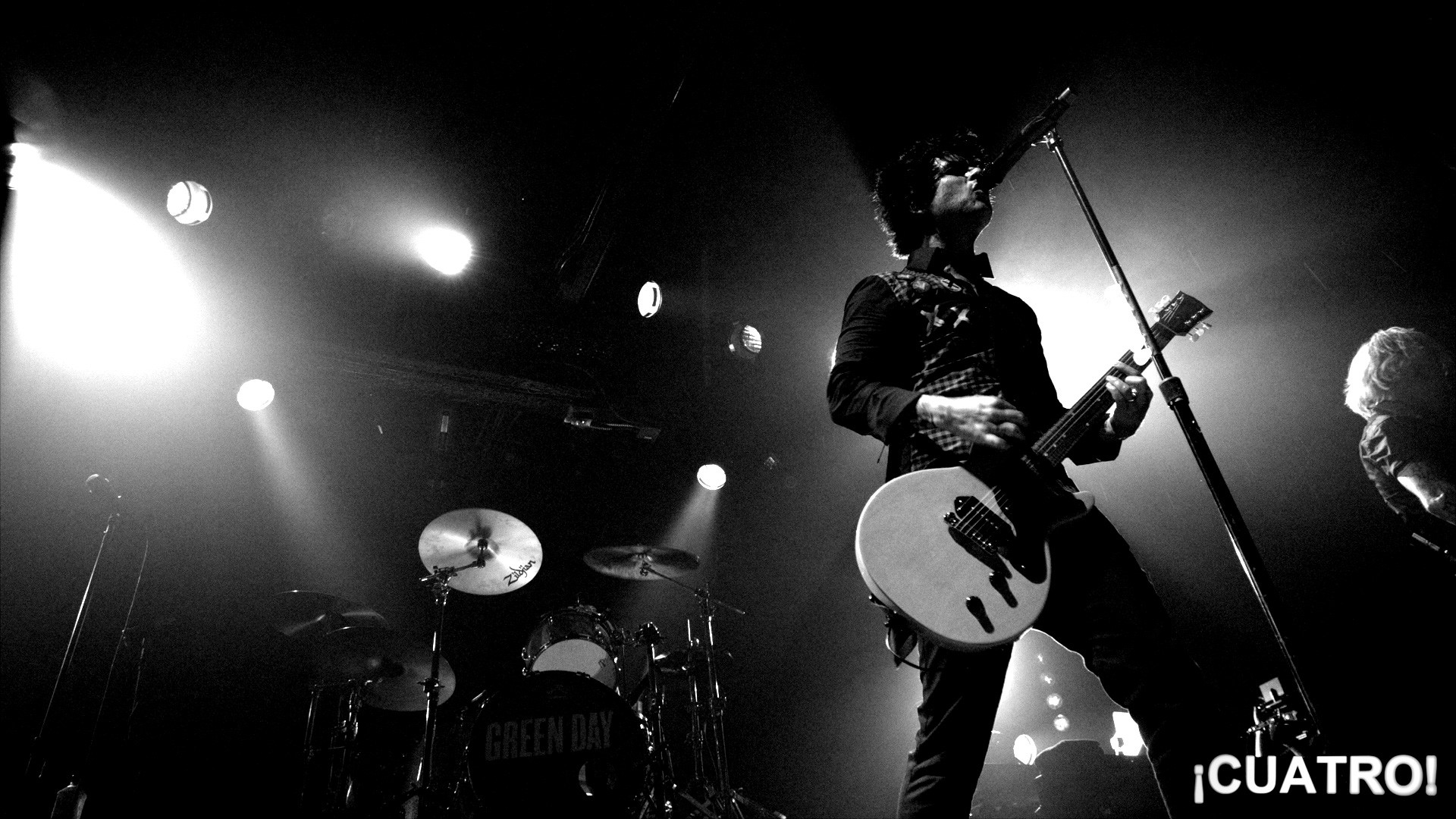 Billie Joe Armstrong, Green Day, ¡Cuatro!, Concerto, Bianco e nero, sfondo desktop Full HD