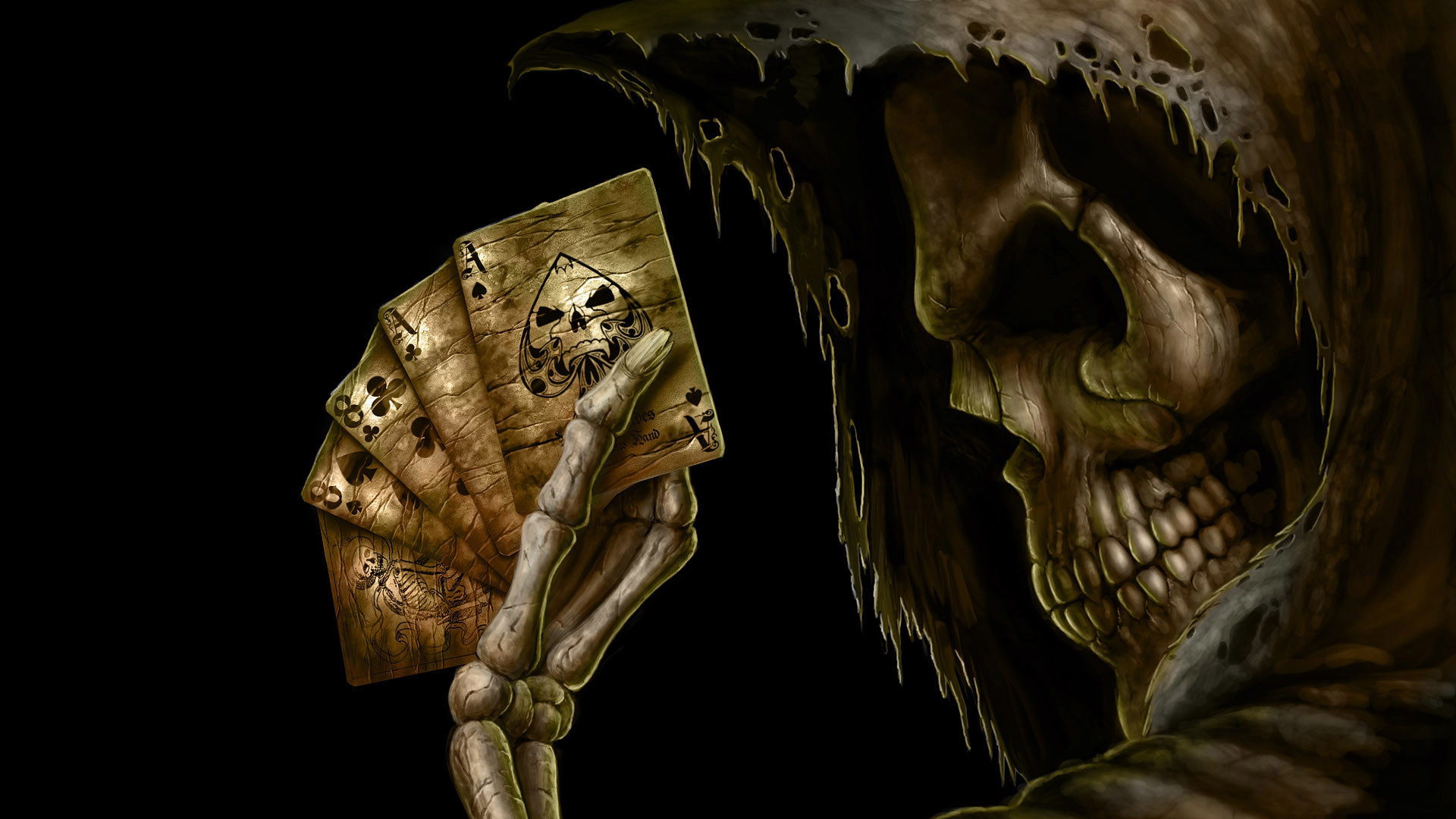 Tristo Mietitore, Teschio, Carte da gioco, Dark, 1920x1080, sfondo per PC