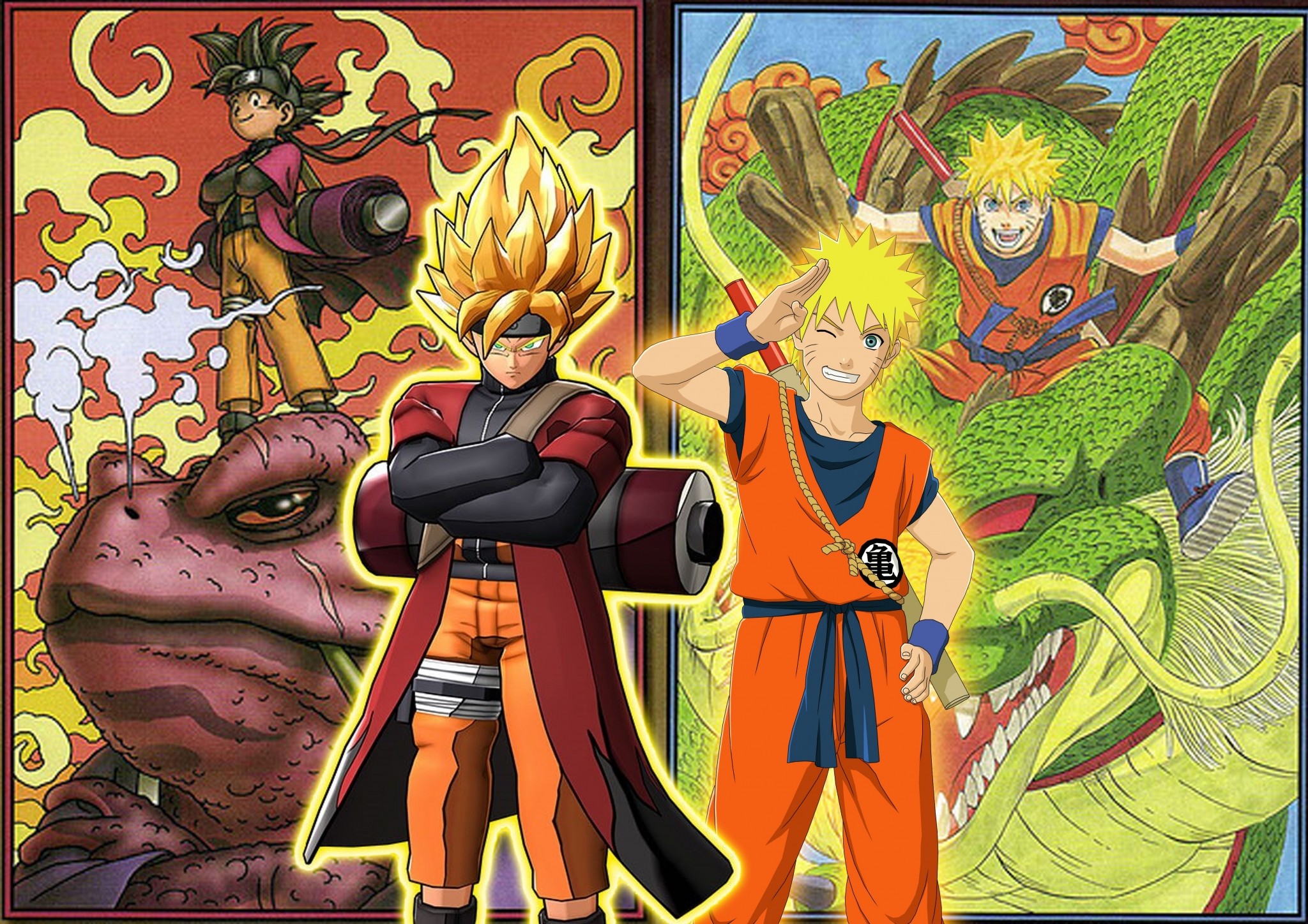 Goku, Naruto Uzumaki, Dragon Ball, Naruto, Crossover, Full HD, sfondo Windows 11