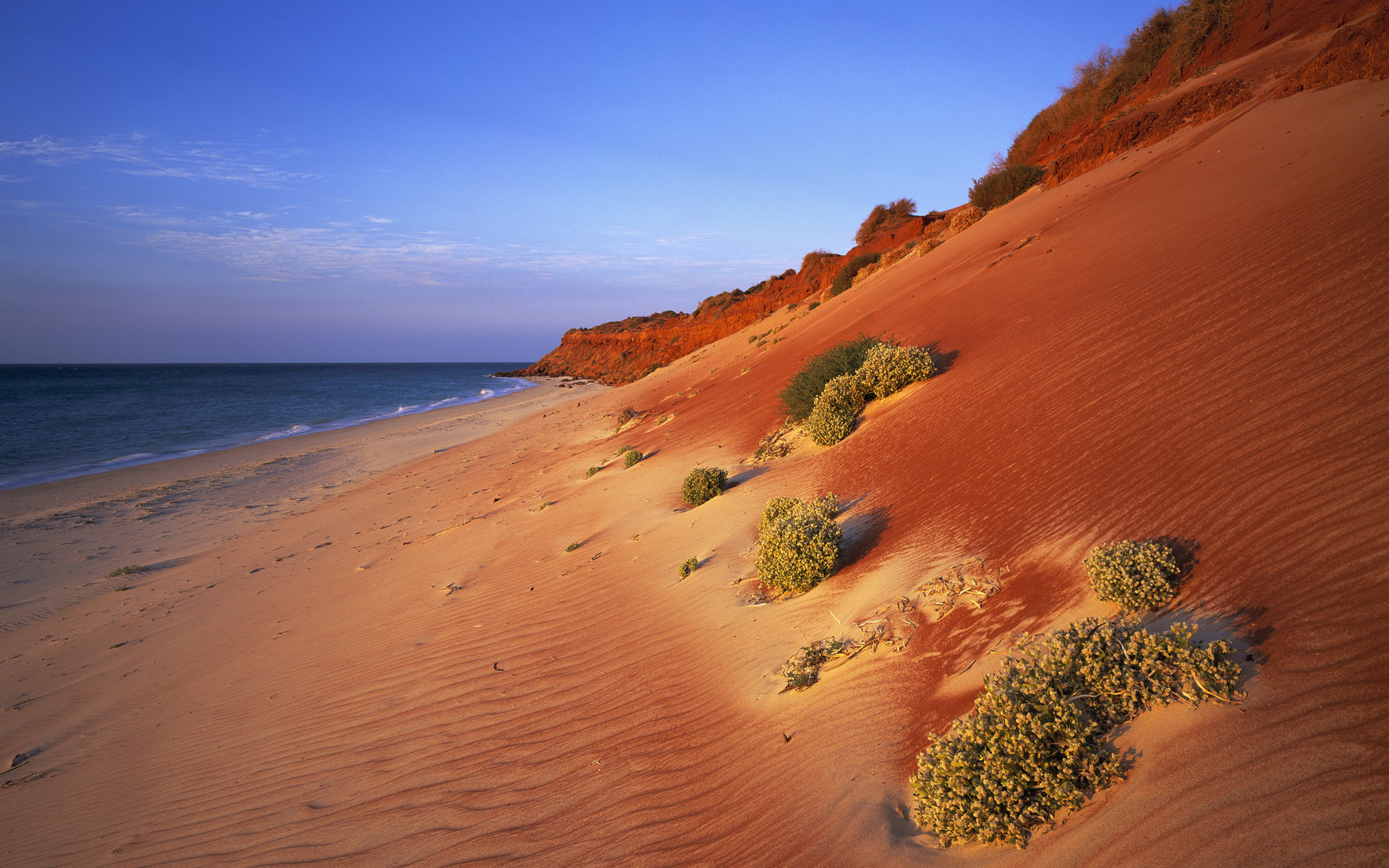 Dune, Spiaggia, Sabbia rossa, Mare, sfondo Windows Full HD