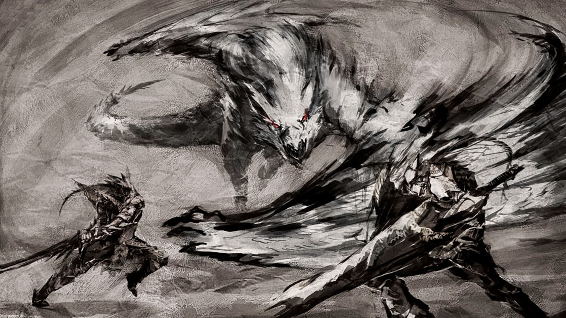 Monster Hunter, Zinogre, Inchiostro, Bianco e nero, 16:9 Full HD, sfondo widescreen