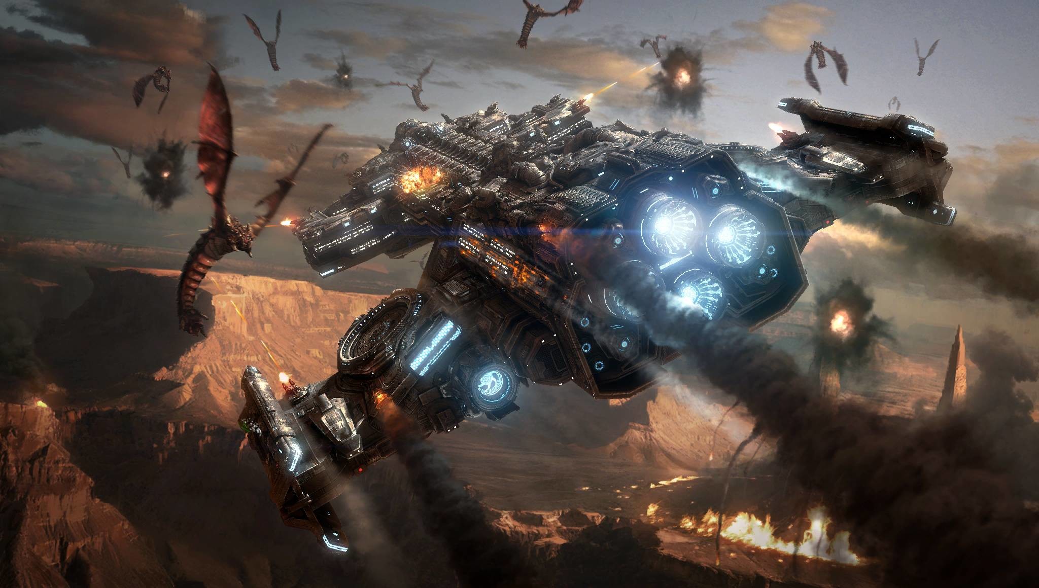 StarCraft II, Incrociatore da battaglia, Mutalisk, Combattimento aereo, sfondo widescreen Full HD