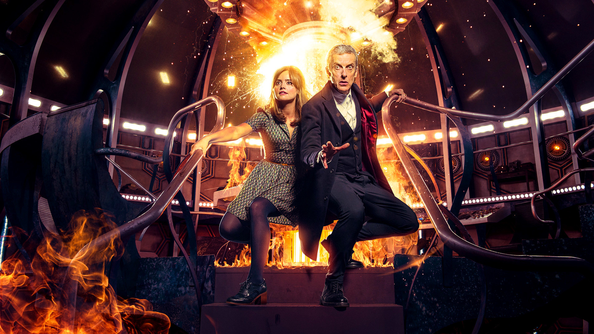 Dodicesimo Dottore, Peter Capaldi, Clara Oswald, Jenna Coleman, Doctor Who, TARDIS, Fiamme, immagine di sfondo