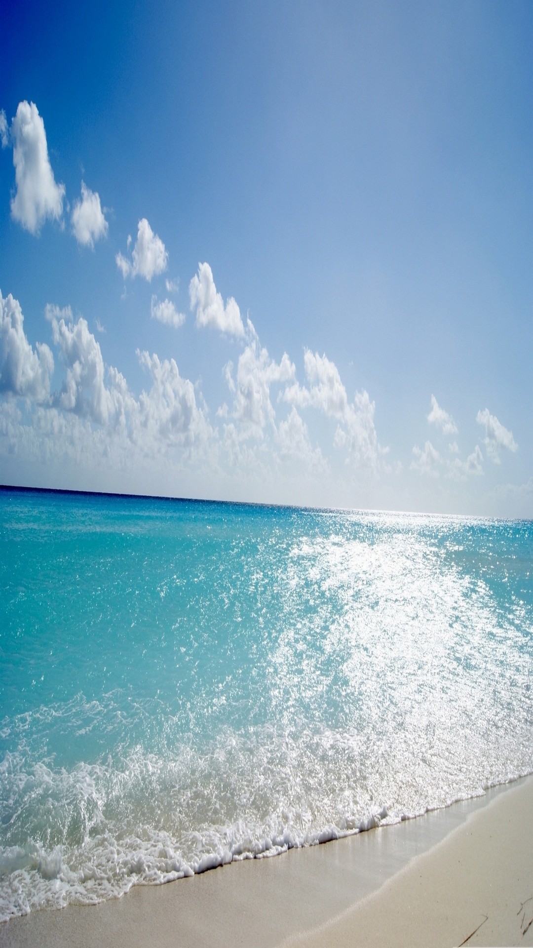 Spiaggia, Mare caraibico, Onde, Nuvole, Full HD, sfondo iPhone 6
