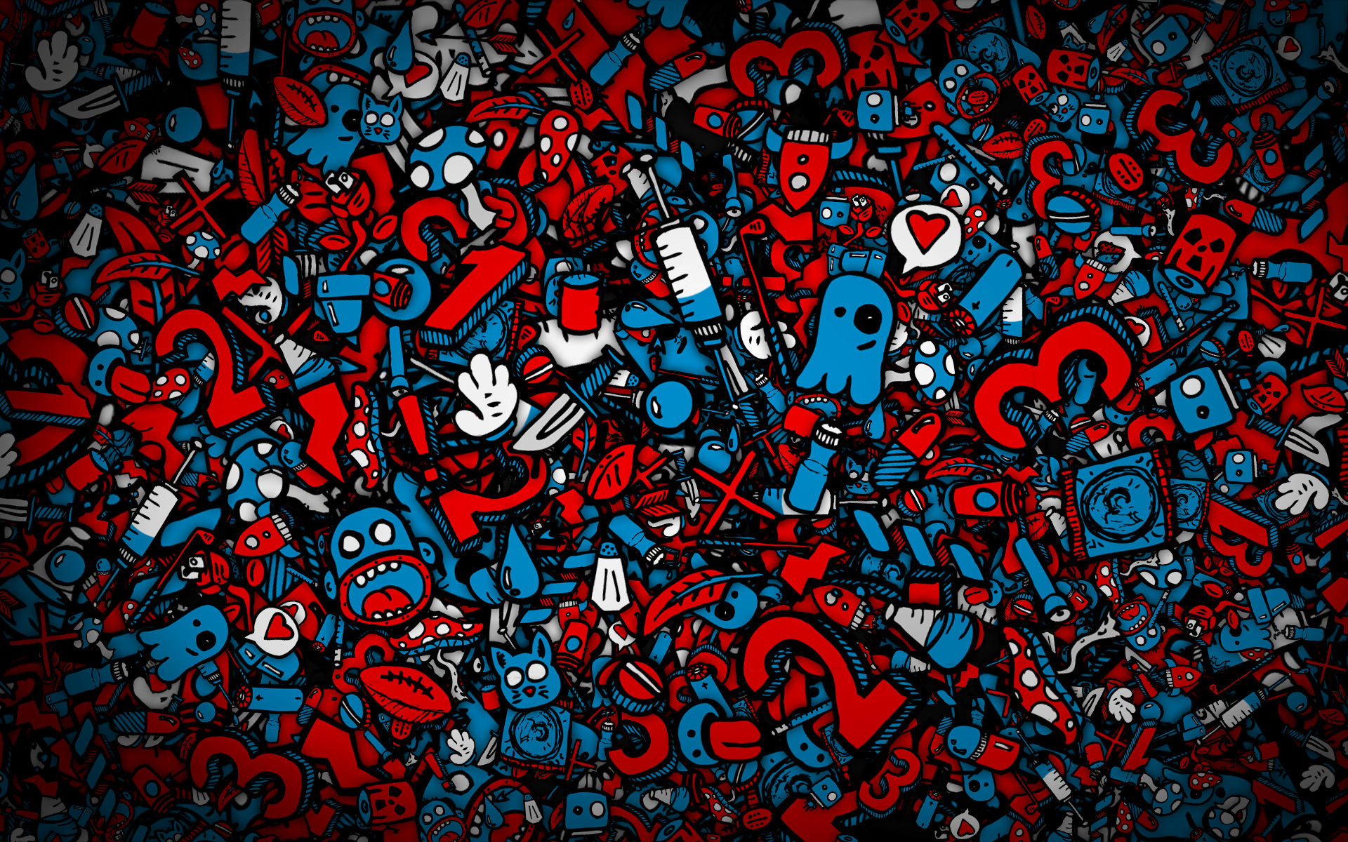Doodle, Personaggi, Rosso, Blu, 16:10 Full HD, sfondo widescreen