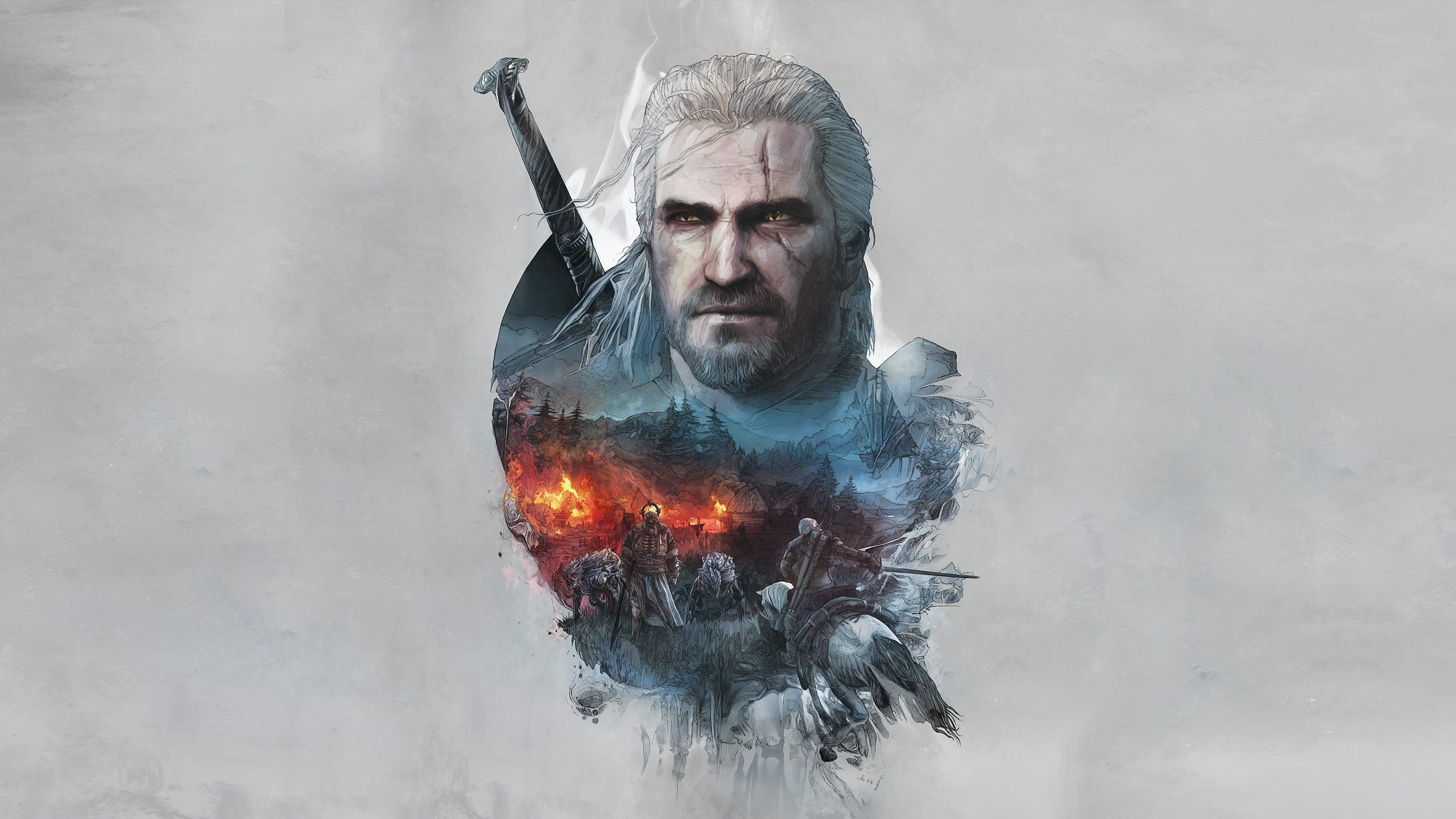Geralt di Rivia, The Witcher 3: Wild Hunt, Doppia esposizione, Ritratto, sfondo 2K per portatile