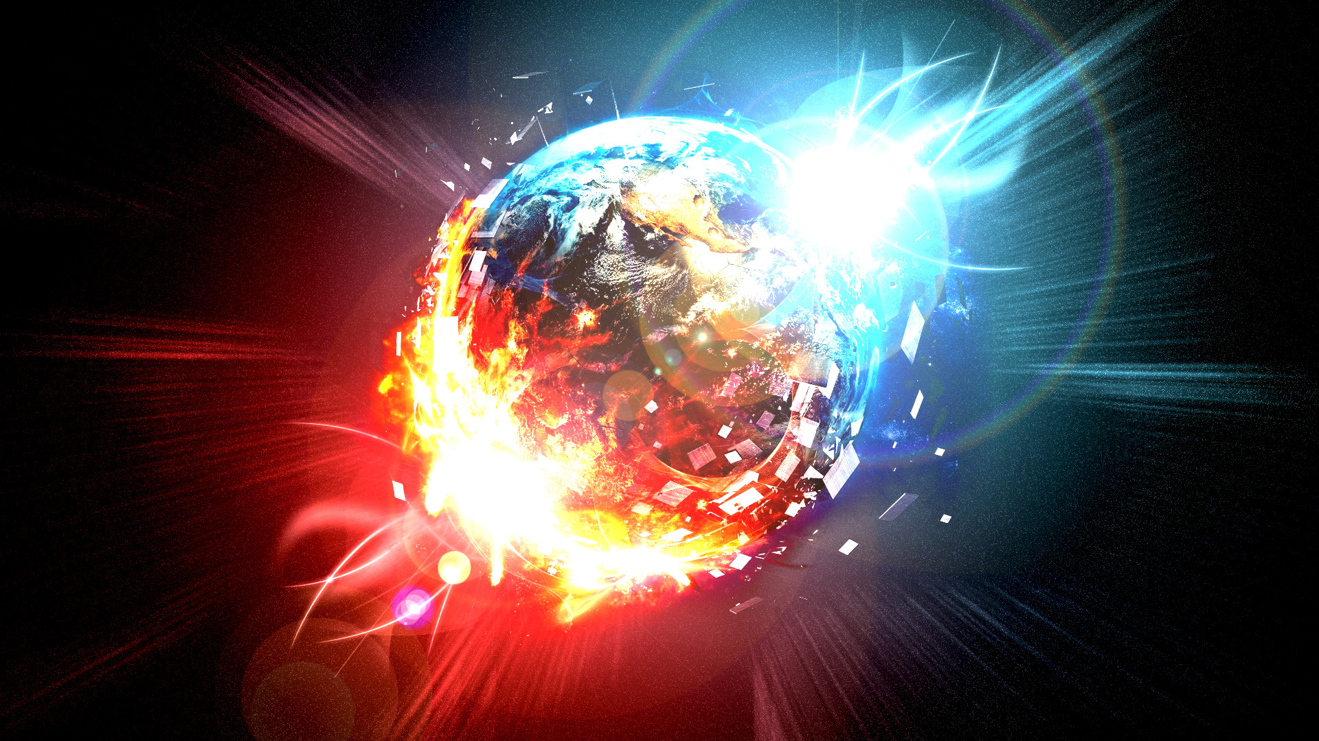 Pianeta, Esplosione, Fuoco, Rosso e blu, Full HD, sfondo per PC e portatile