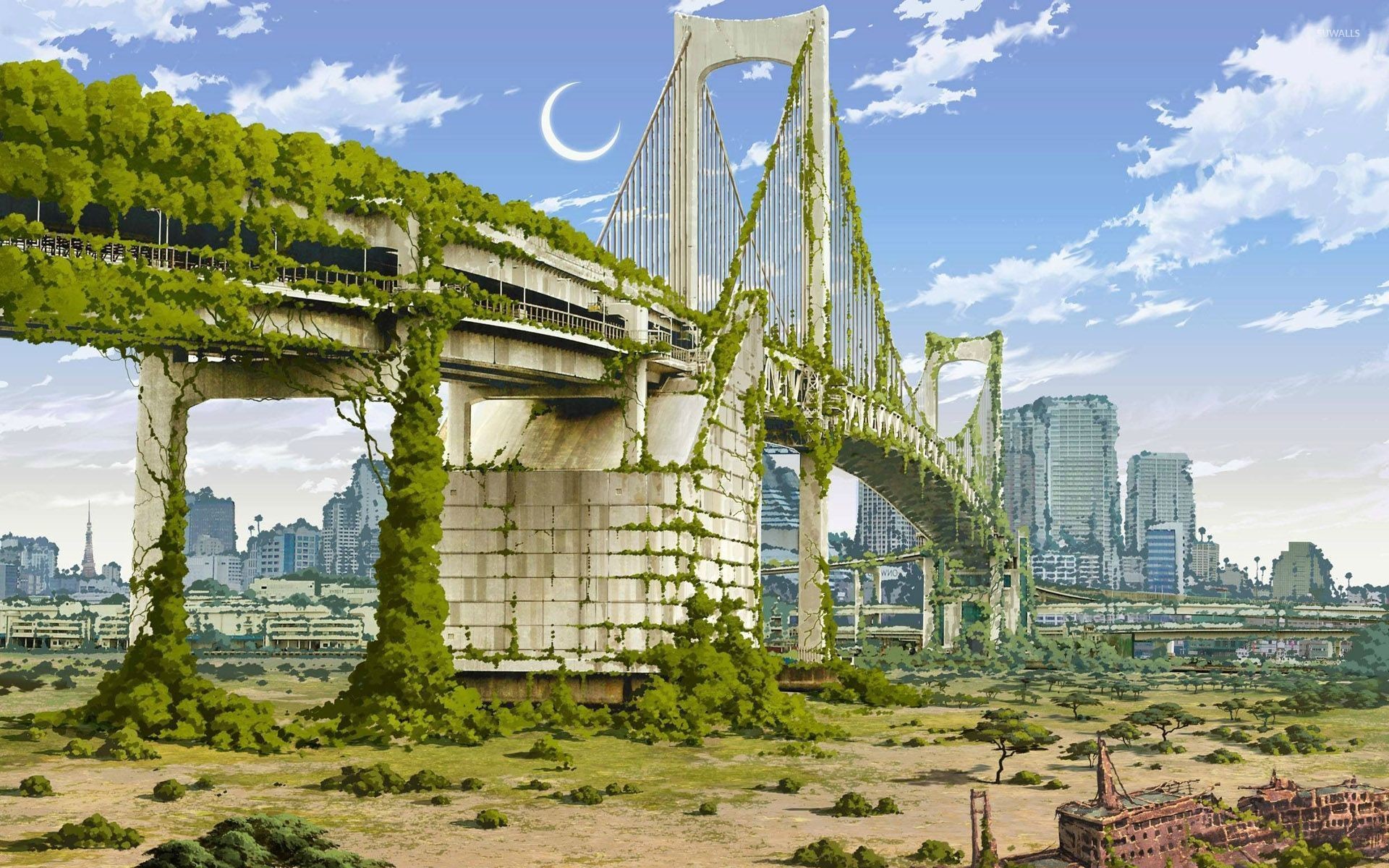 Rainbow Bridge, Tokyo, Post-apocalittico, Vegetazione, 16:10 Full HD, sfondo widescreen