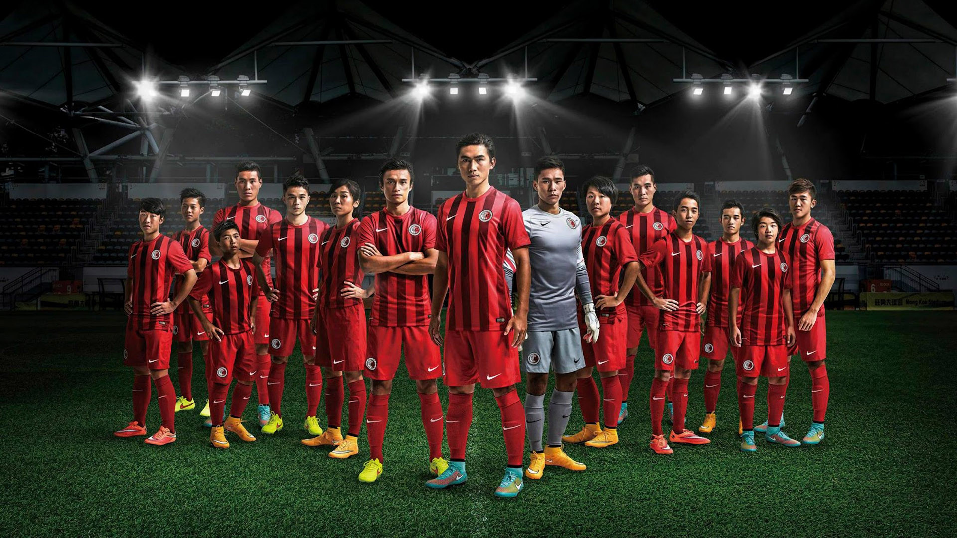 Nazionale di Hong Kong, Squadra, Maglie rosse, Stadio, Riflettori, sfondo Full HD per portatile