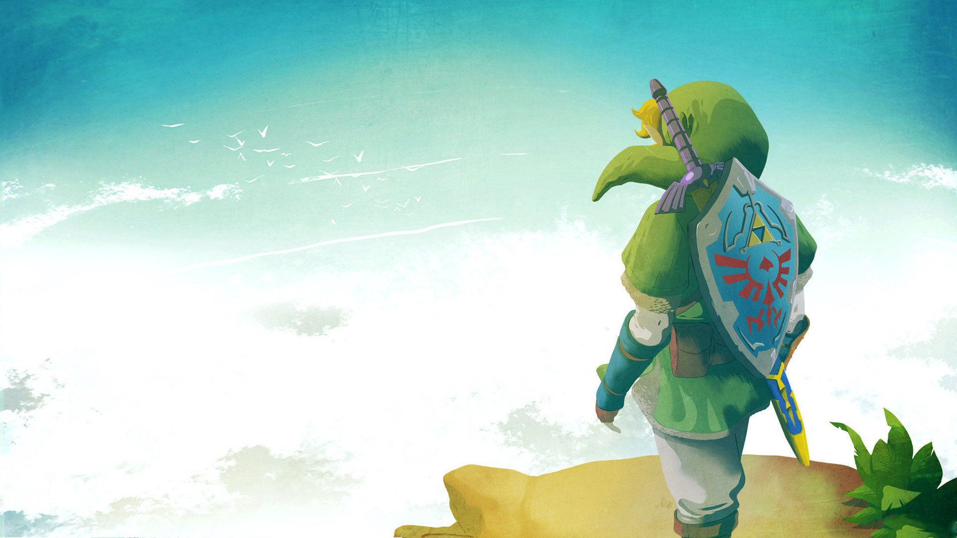 Link, Scudo Hylia, The Legend of Zelda, Cielo, Full HD, sfondo per PC