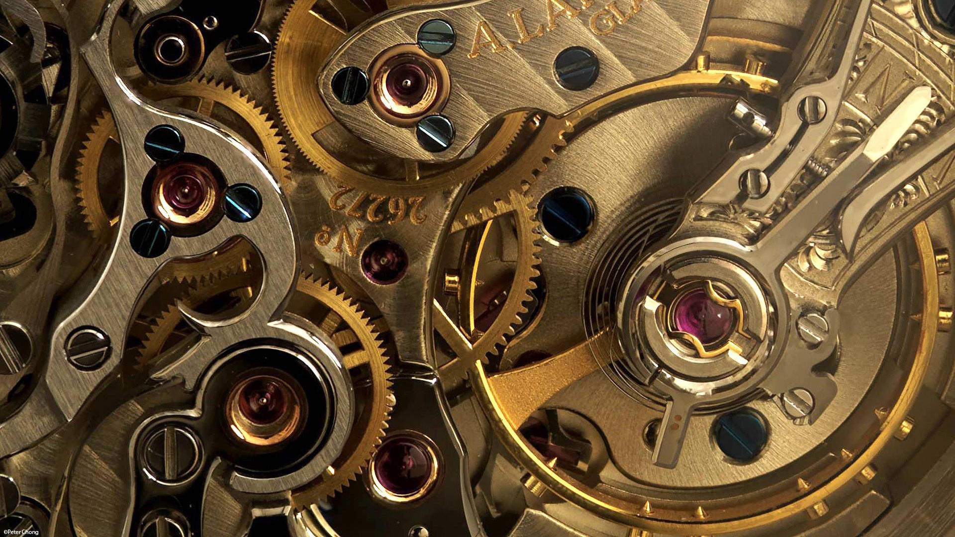 Meccanismo di orologio, Ingranaggi, Rubini, Oro, Full HD, sfondo desktop