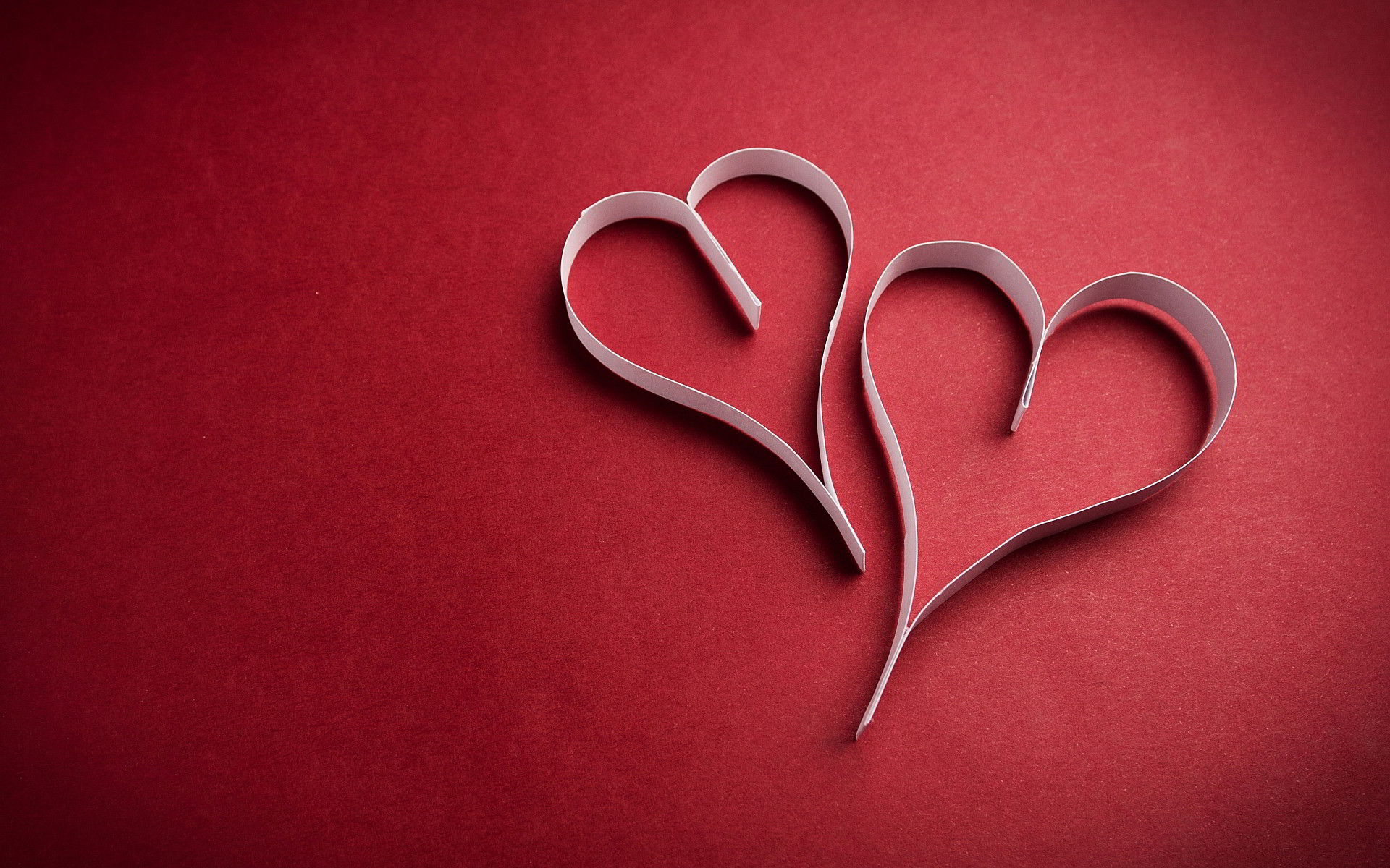 Cuori di carta, Sfondo rosso, Minimalista, Full HD, wallpaper desktop