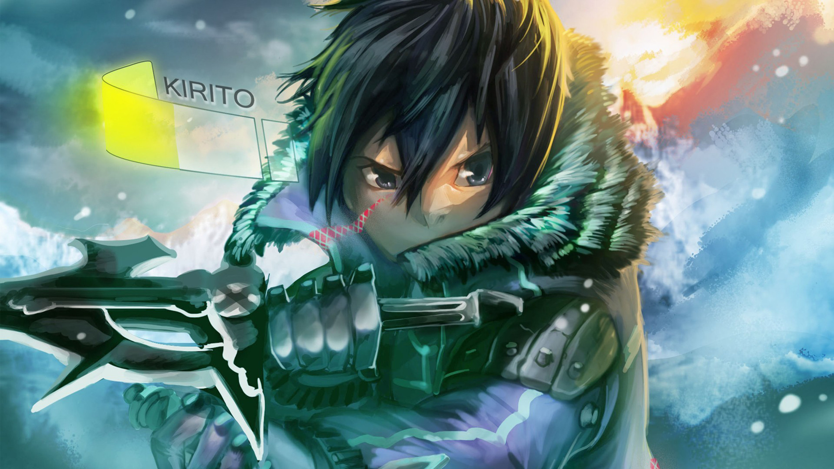Kirito, Sword Art Online, Spada, Neve, 2K, wallpaper per computer