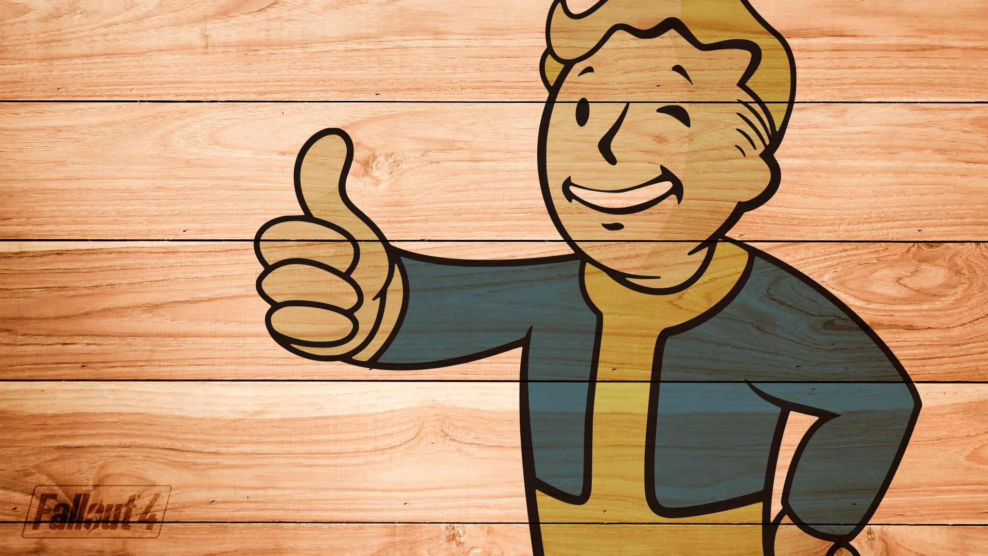 Vault Boy, Fallout 4, Legno, Pollice in su, Full HD, sfondo per PC