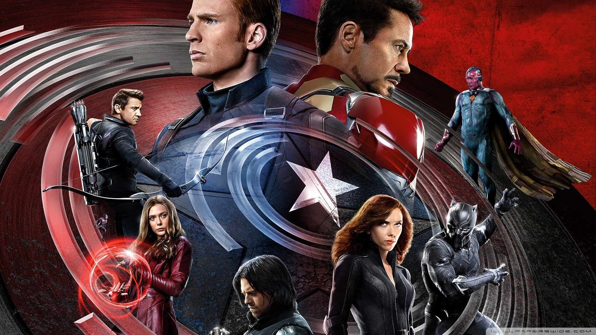 Captain America, Tony Stark, Scarlet Witch, Vedova Nera, Visione, Captain America: Civil War, wallpaper Full HD