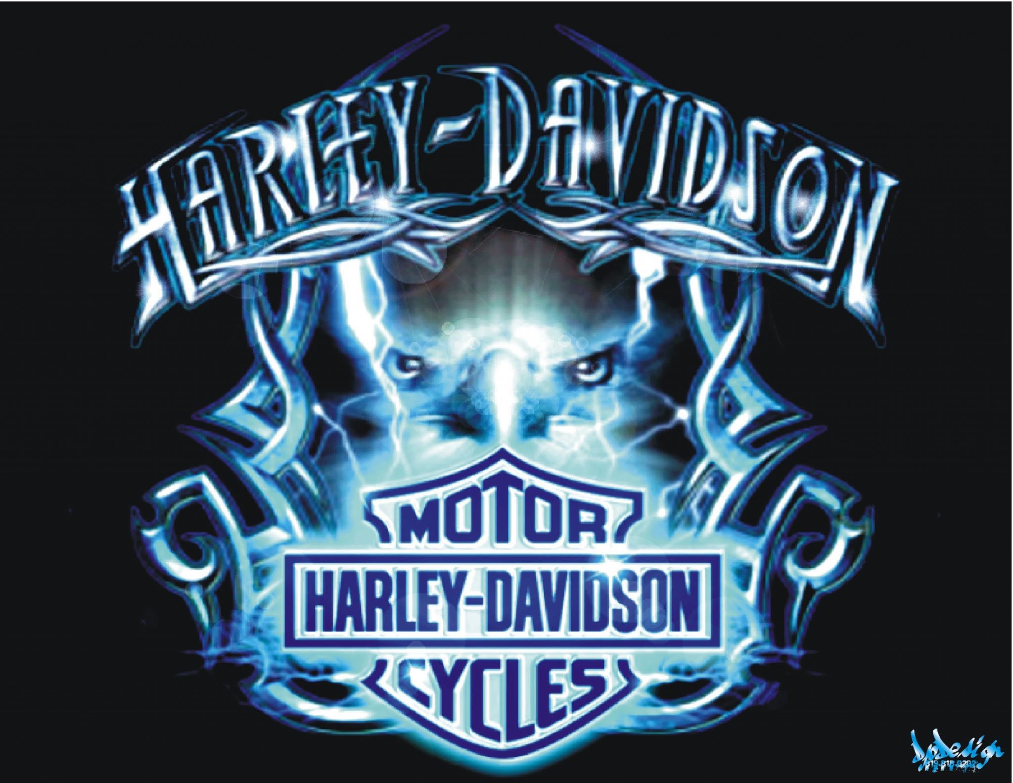 Harley-Davidson, Logo Bar & Shield, Aquila, Blu elettrico, Arte digitale, sfondo Windows 11