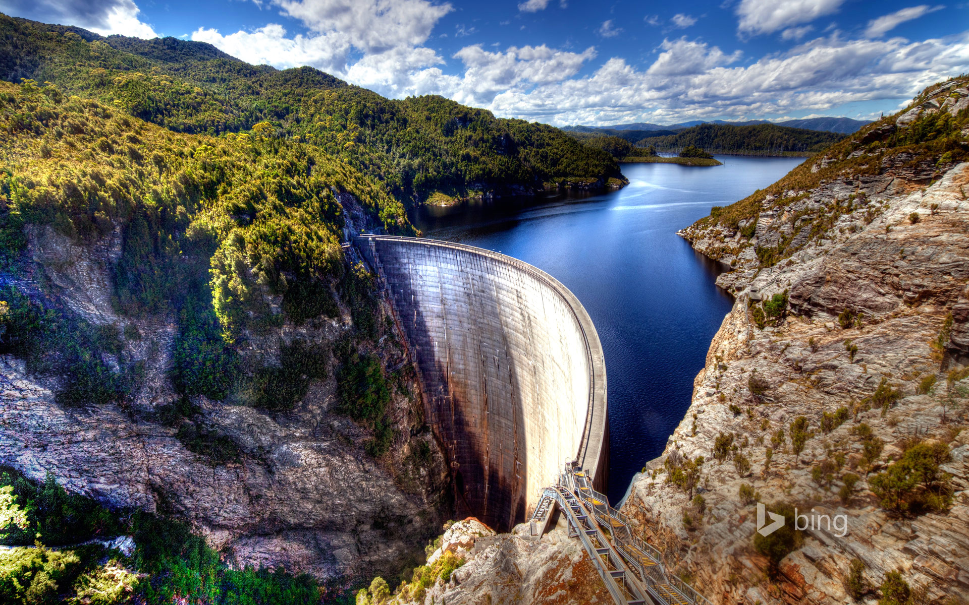 Diga di Gordon, Tasmania, Lago, Montagne, Full HD, wallpaper desktop