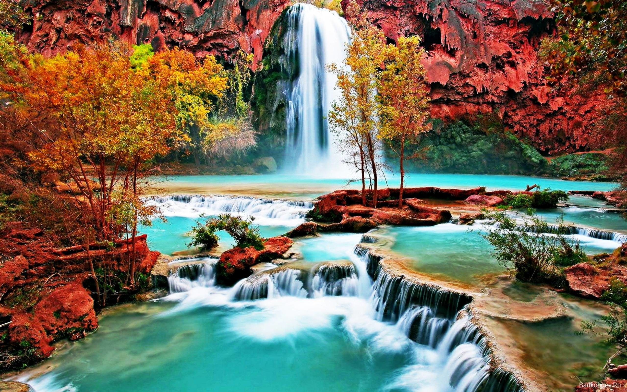Havasu Falls, Cascata, Acqua turchese, Rocce rosse, 2K, sfondo Windows 11