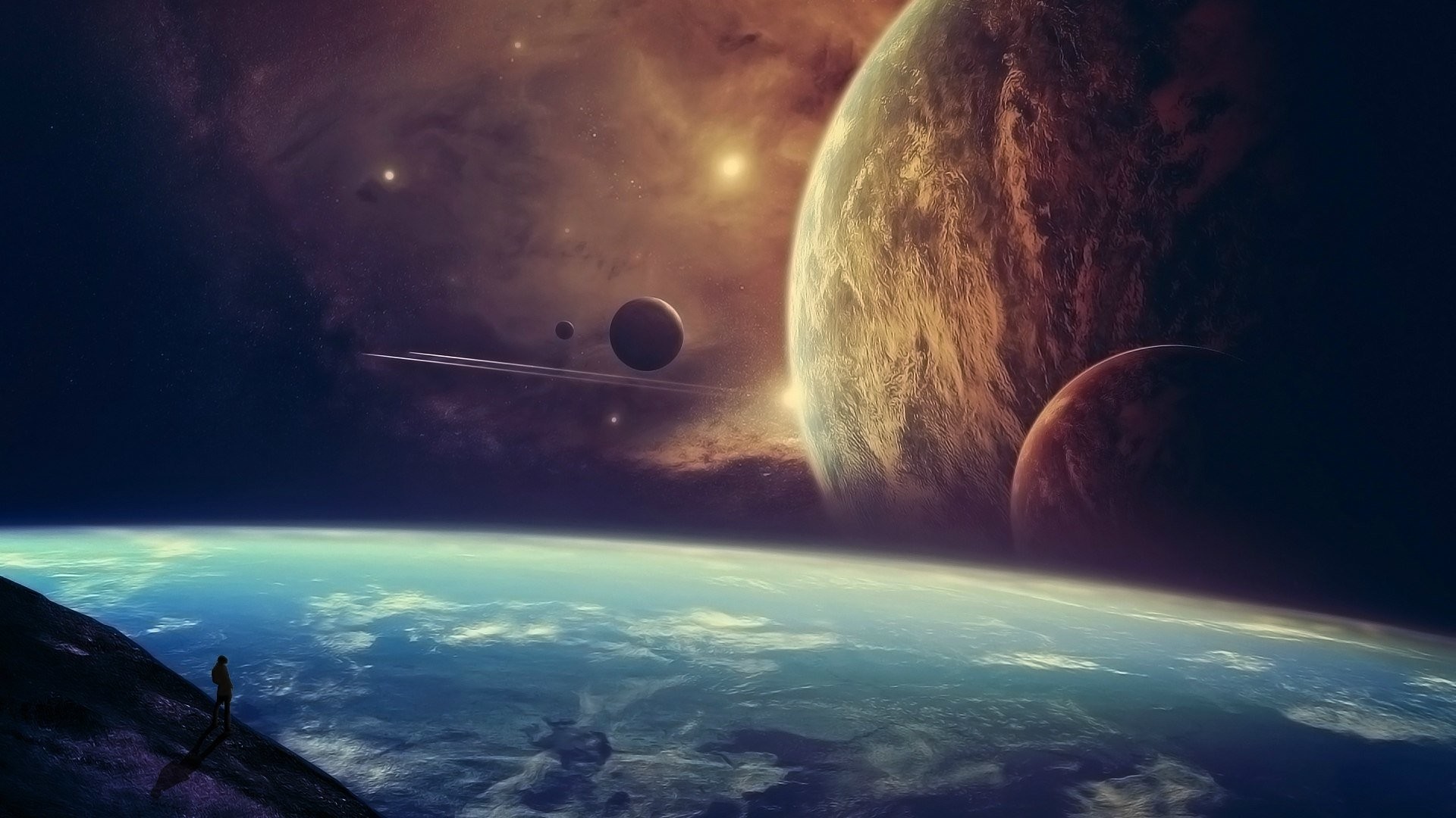 Pianeti, Orbita, Nebulosa, Spazio, Full HD, sfondo per PC e portatile