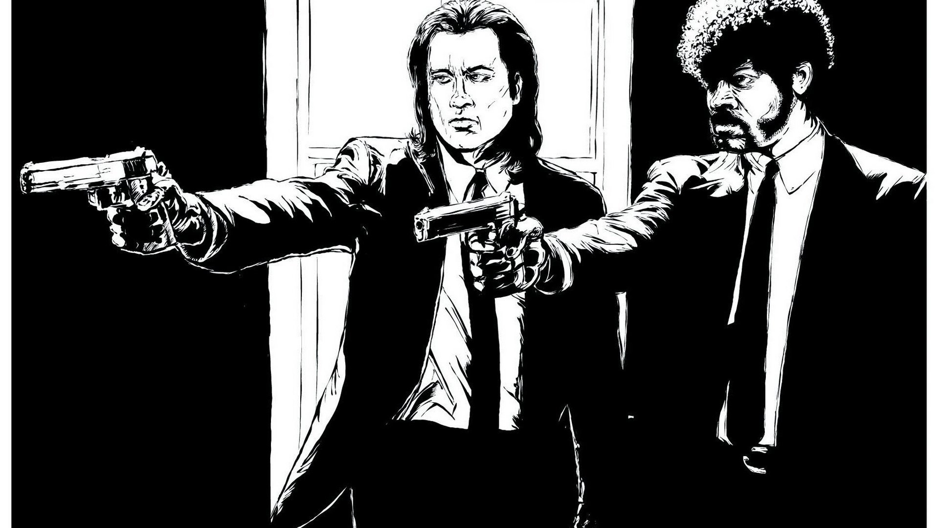Vincent Vega, Jules Winnfield, Pulp Fiction, Bianco e nero, 1920x1080, immagine di sfondo