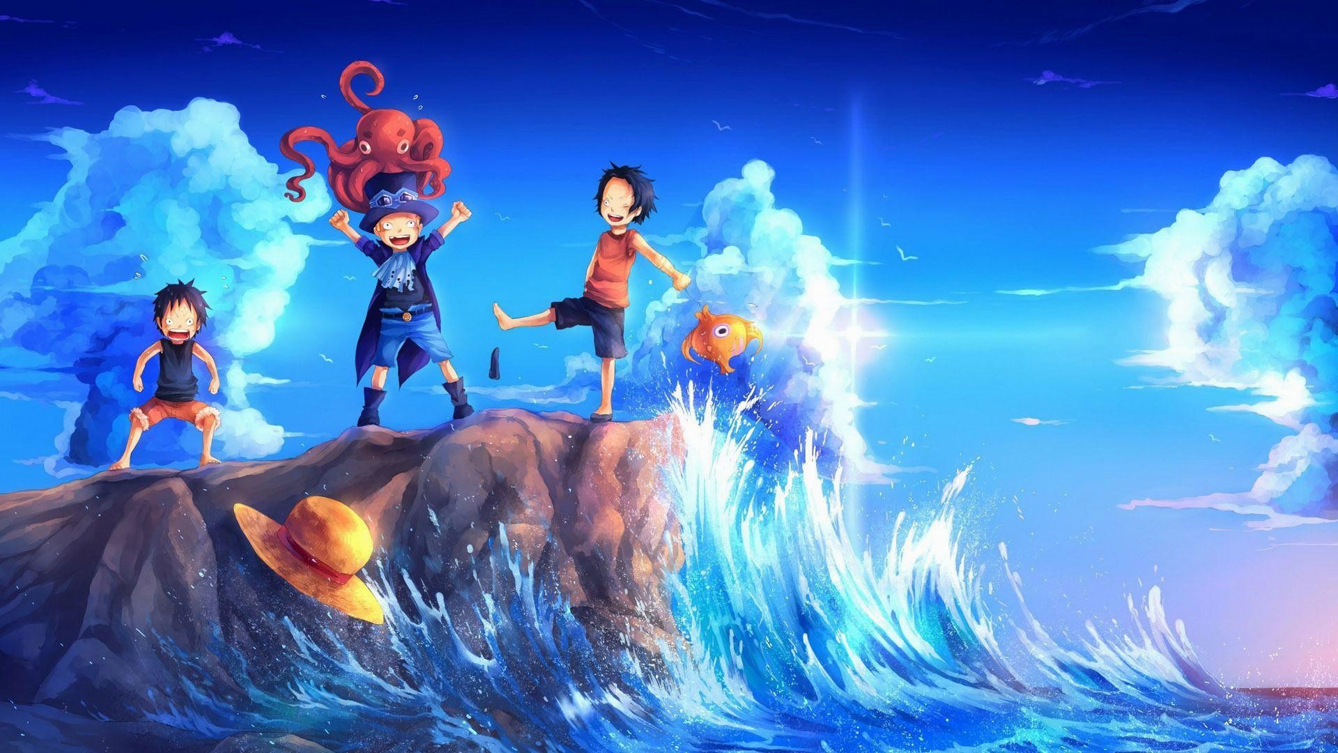 One Piece, Monkey D. Luffy, Portgas D. Ace, Sabo, Infanzia, Onde, sfondo Full HD per computer