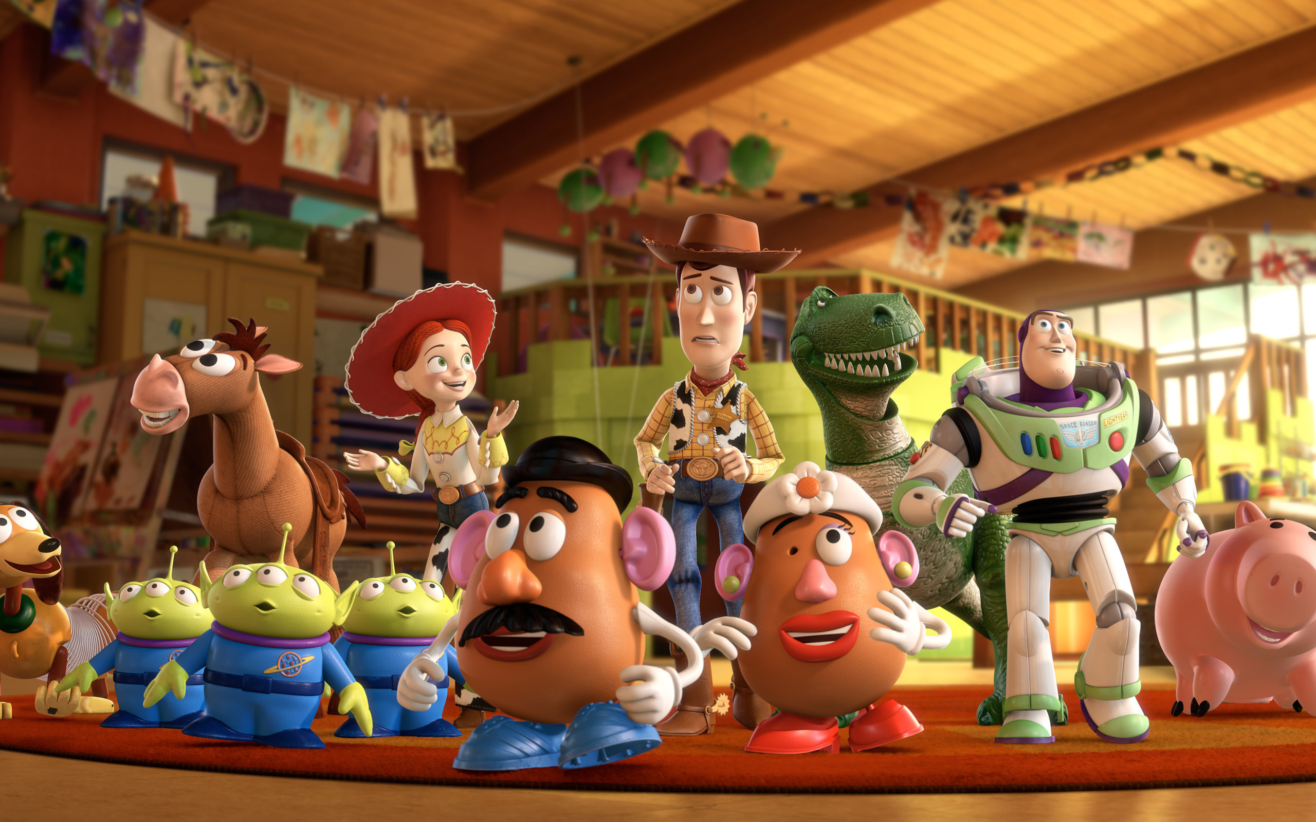 Toy Story, Woody, Buzz Lightyear, Jessie, Mr. Potato, Pixar, 2K, sfondo desktop