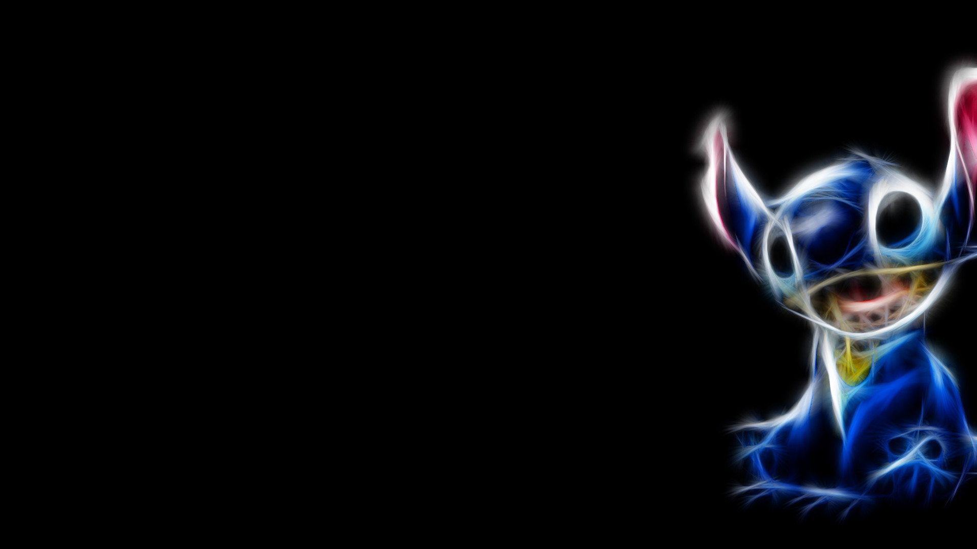 Stitch, Lilo & Stitch, Disney, Arte frattale, Sfondo nero, Effetto luminoso, wallpaper Full HD