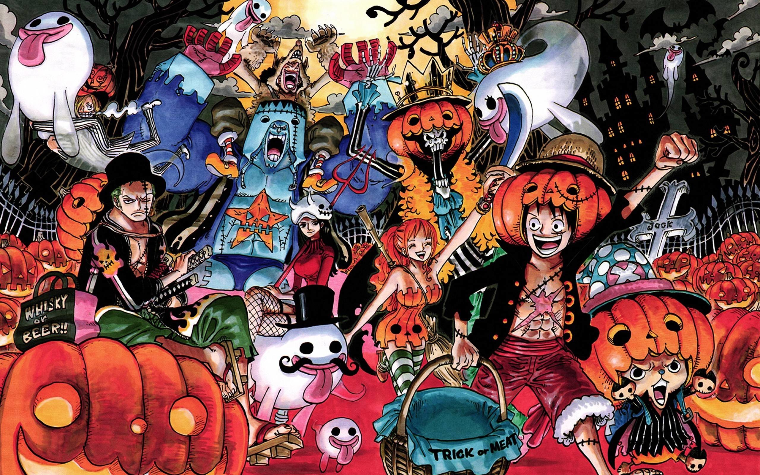 One Piece, Halloween, Zucche, Ciurma di Cappello di Paglia, 16:10 2K, sfondo widescreen