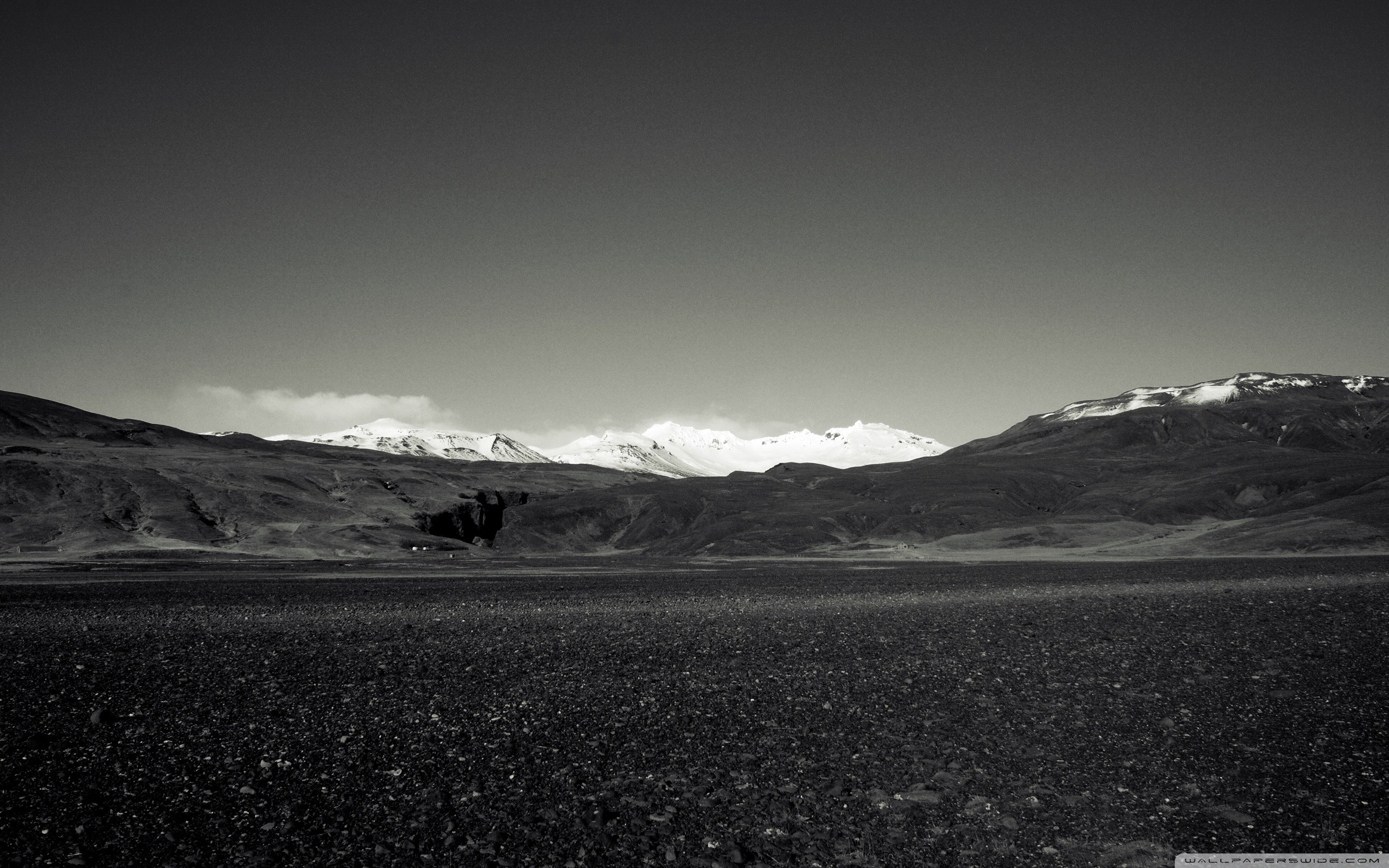 Islanda, Bianco e nero, Montagne, Deserto lavico, 2560x1600, sfondo per PC