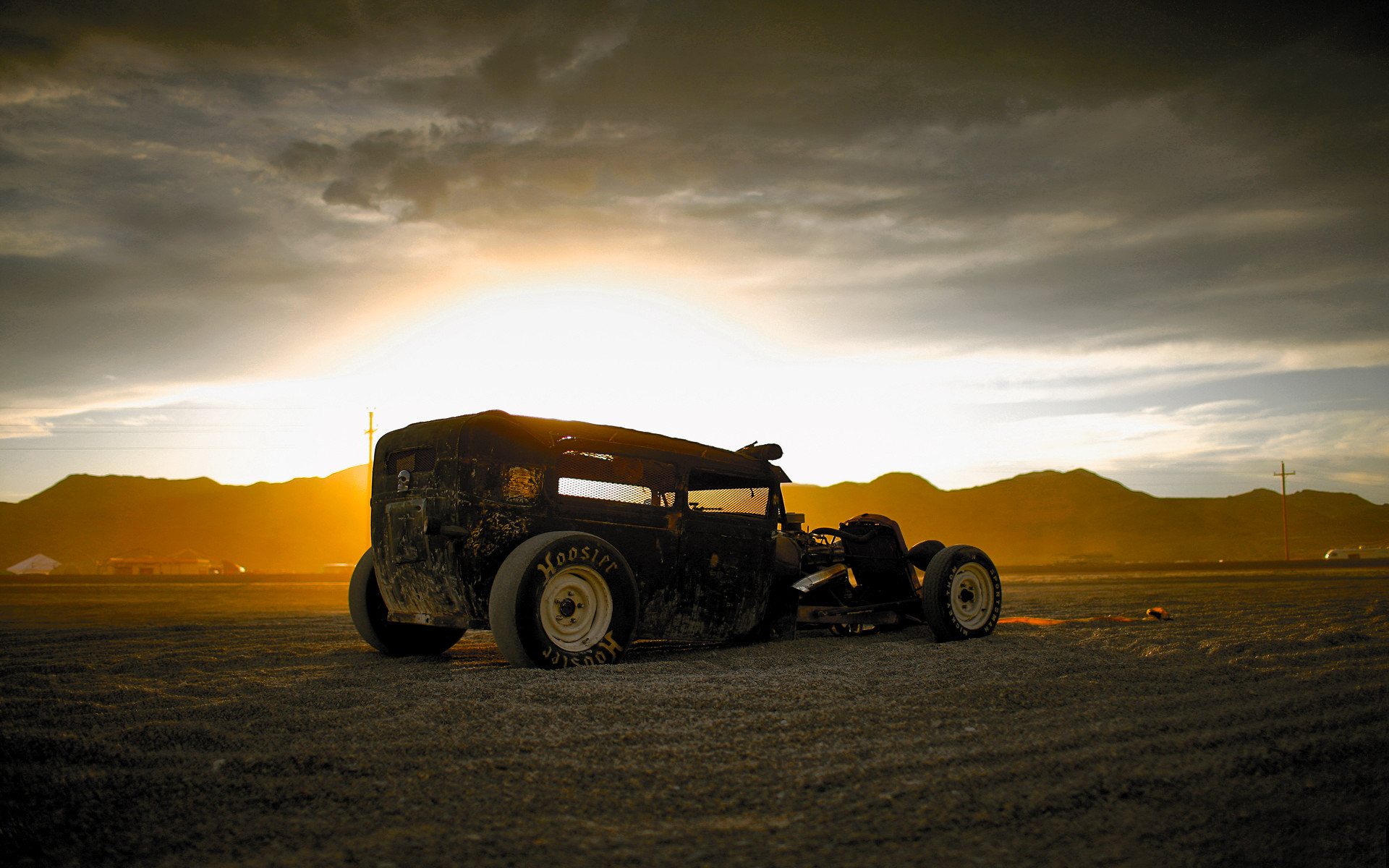 Hot rod, Rat rod, Deserto, Tramonto, 1920x1200, immagine di sfondo