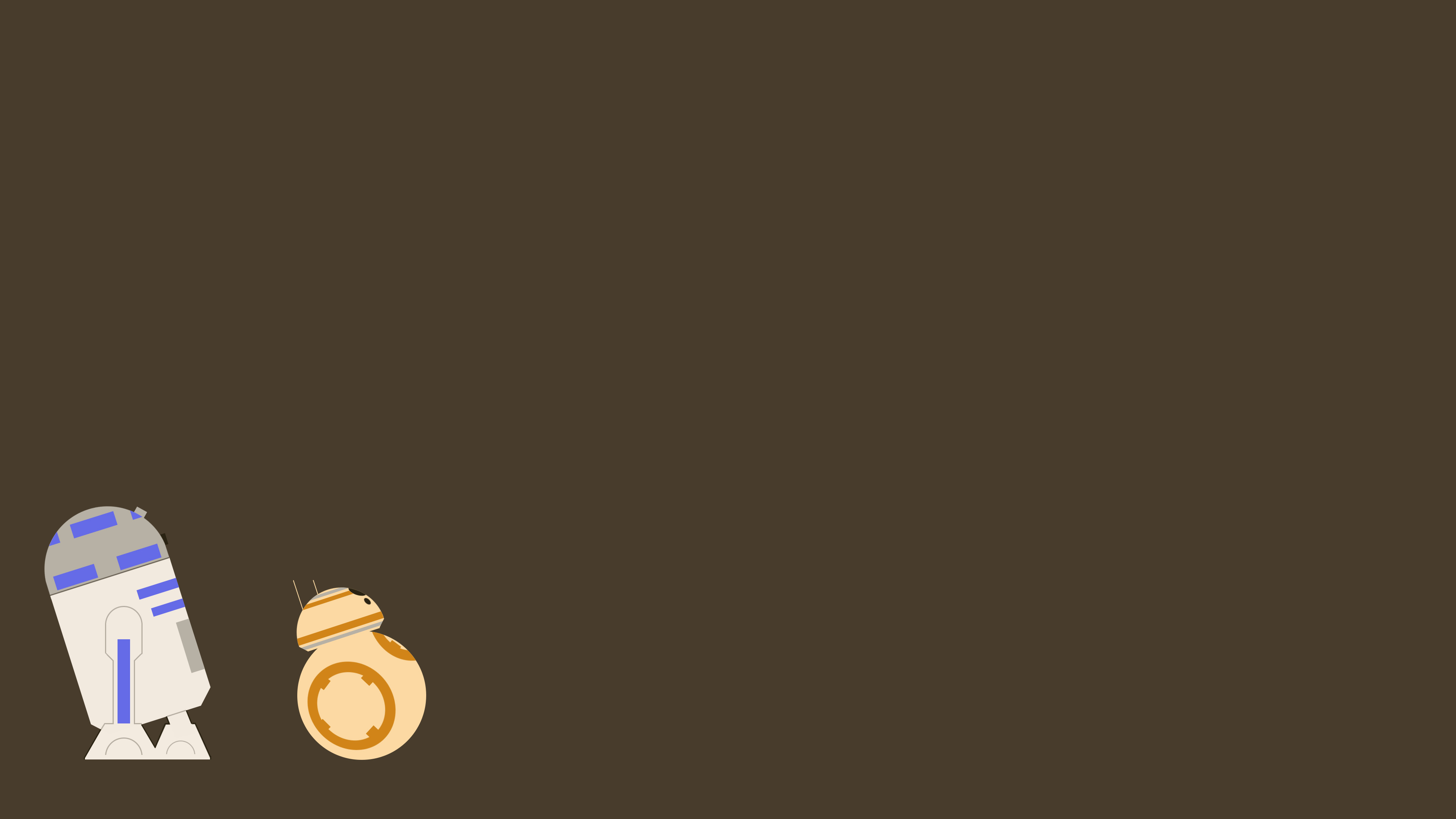 R2-D2, BB-8, Star Wars, Minimalismo, Sfondo marrone, 4K, wallpaper desktop