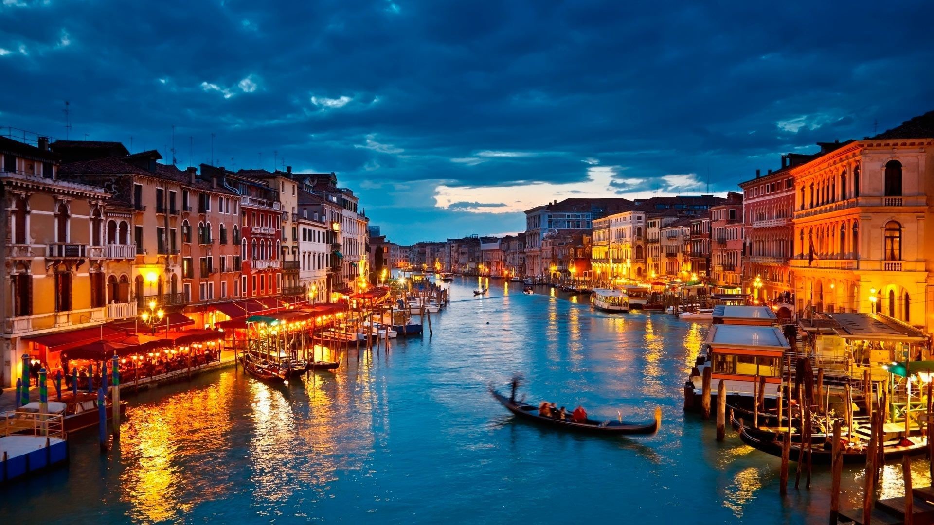 Canal Grande, Venezia, Gondola, Notte, 1920x1080, immagine di sfondo