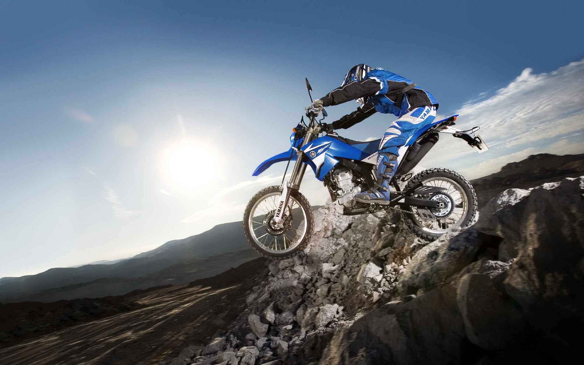 Yamaha, Motocross, Rocce, Controluce, Full HD, sfondo per PC