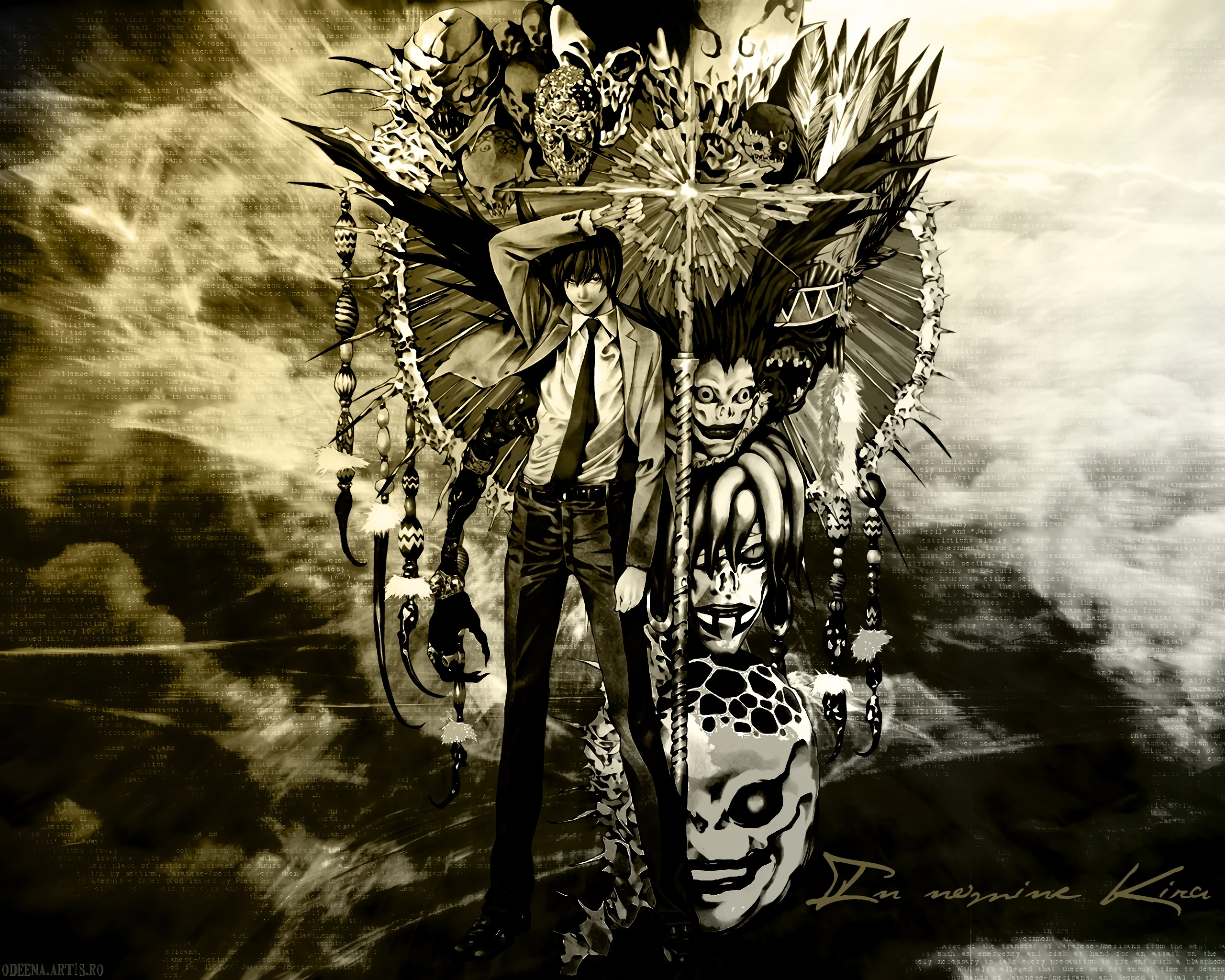Ryuk, Light Yagami, Death Note, Seppia, Teschi, 2K, sfondo desktop